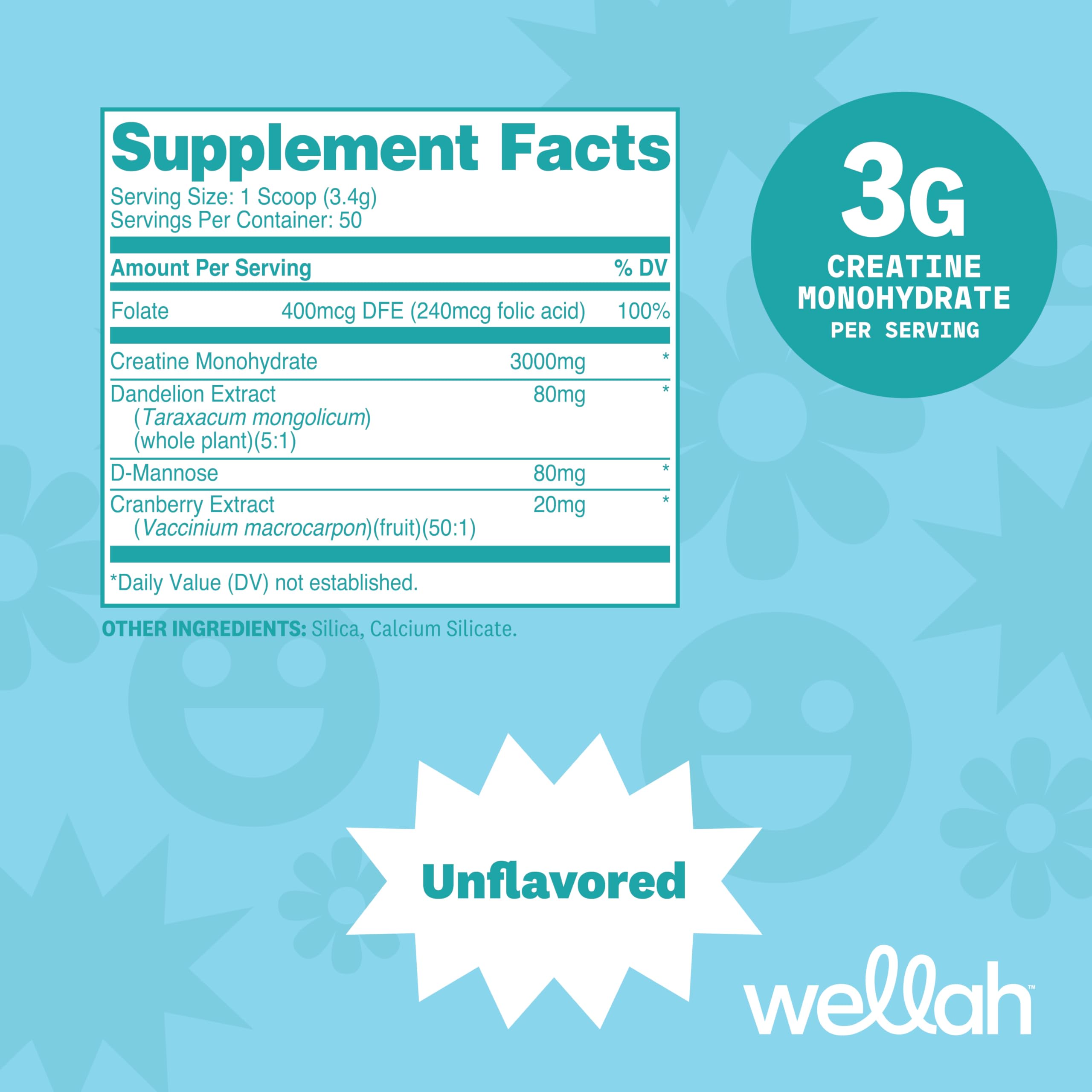 Poudre Wellah Creatine pour femmes sans goût à dissoudre facilement.
