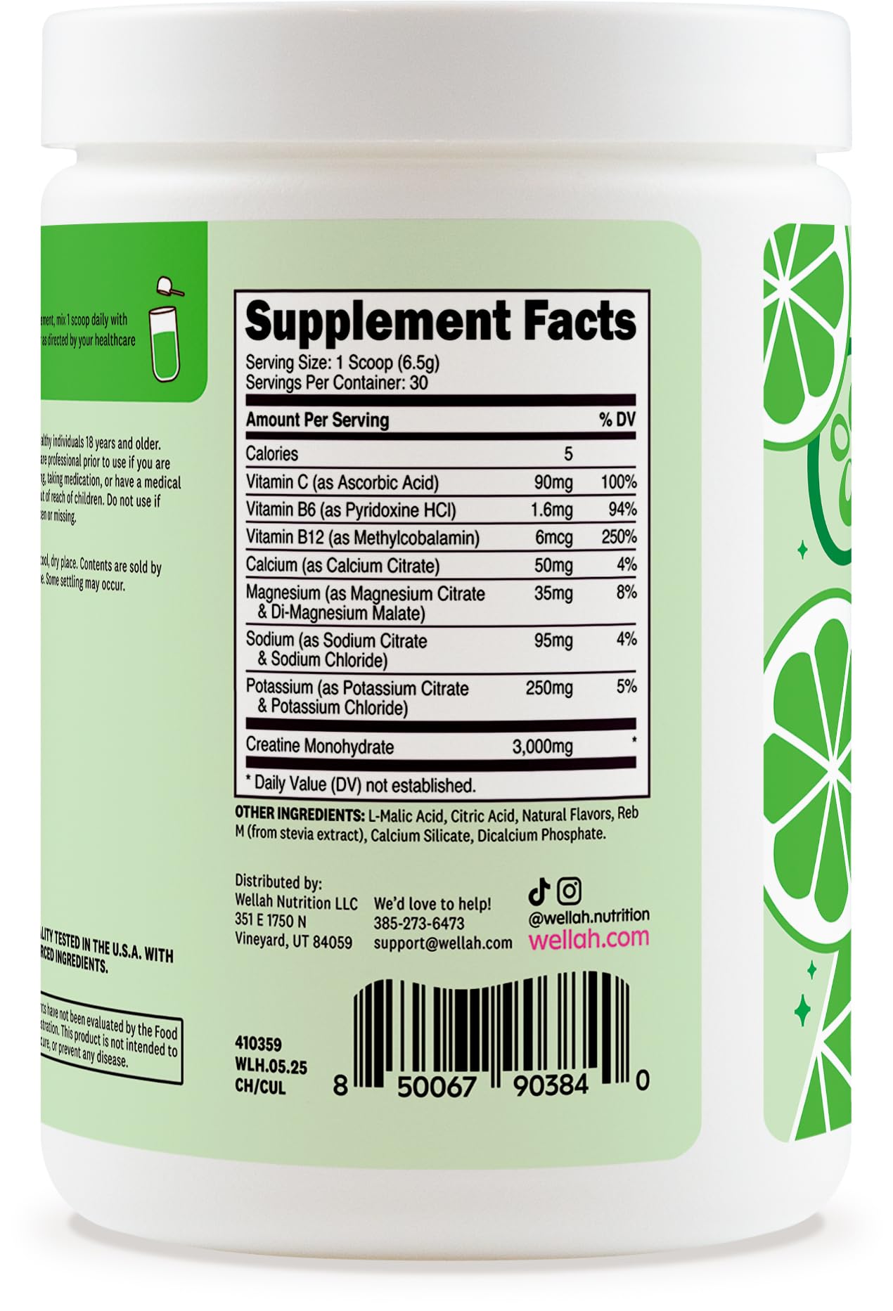Arôme concombre citron vert de Wellah Creatine + Hydration, boisson rafraîchissante