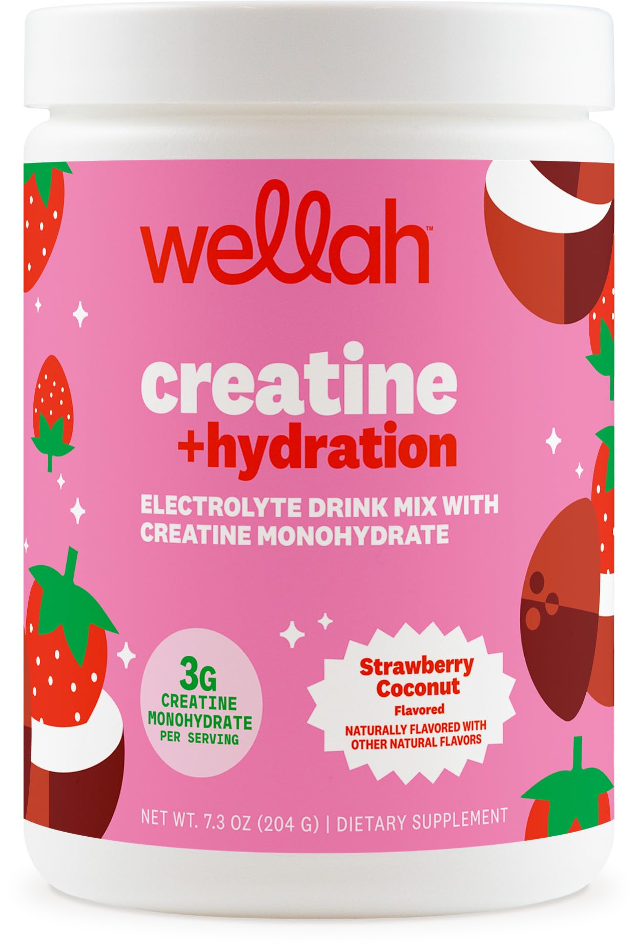 Wellah Créatine + Hydratation Poudre – bouteille saveur fraise coco, énergie rapide après l’effort