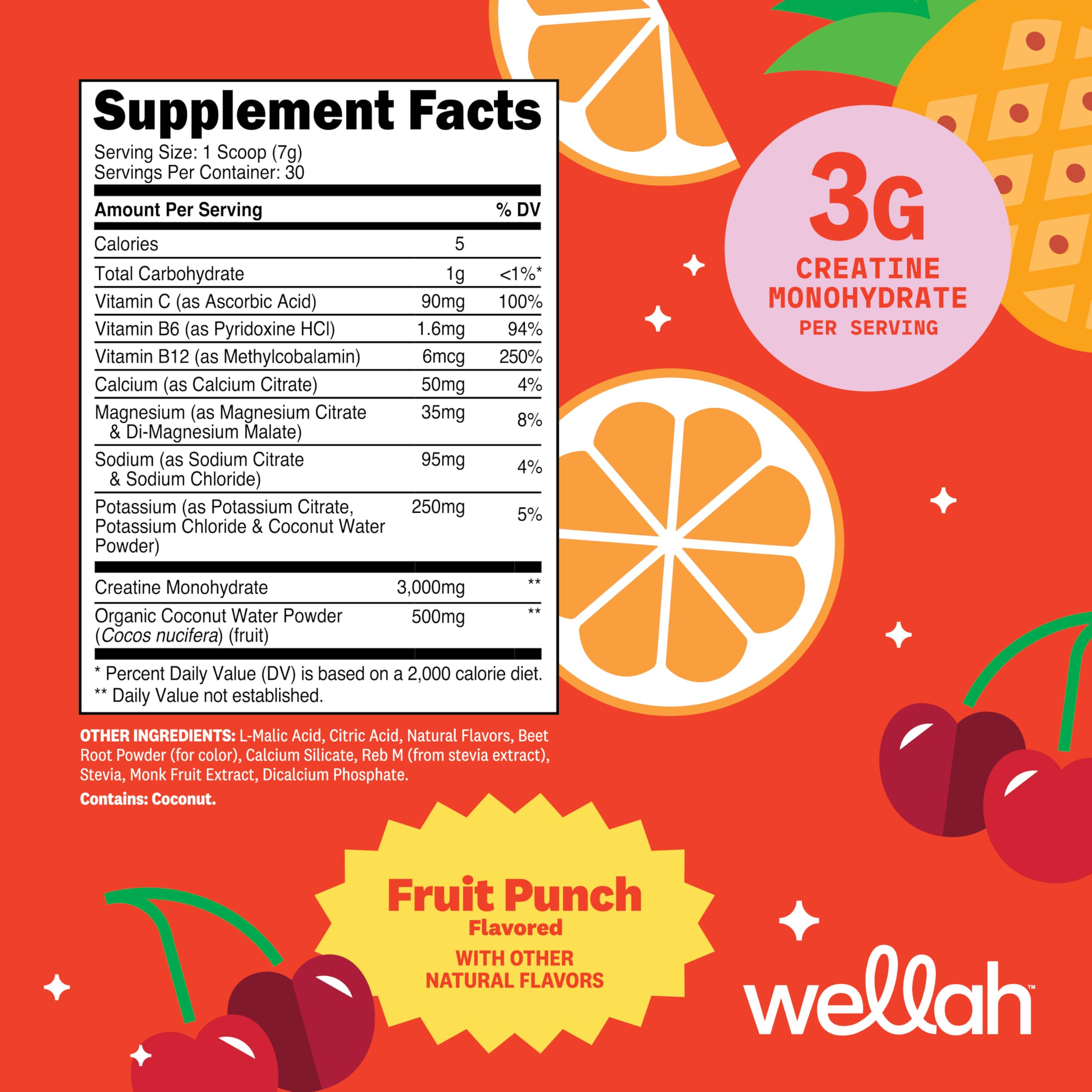Wellah Creatine + Hydration Fruit Punch, scoop mesuré prêt, facilite l hydratation et la récupération.