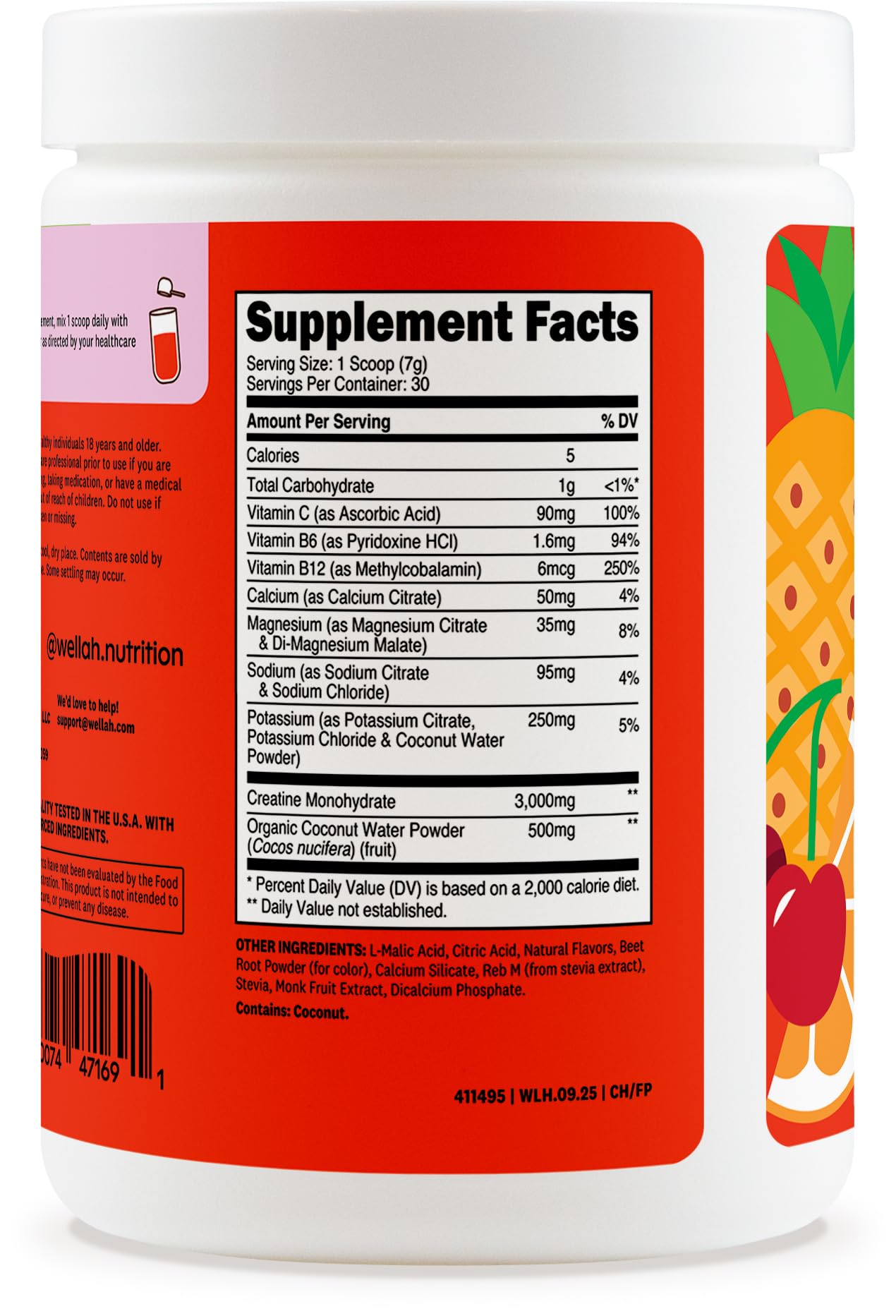 Wellah Creatine + Hydration Fruit Punch, verre avec glaçons, boisson pratique pour le quotidien.