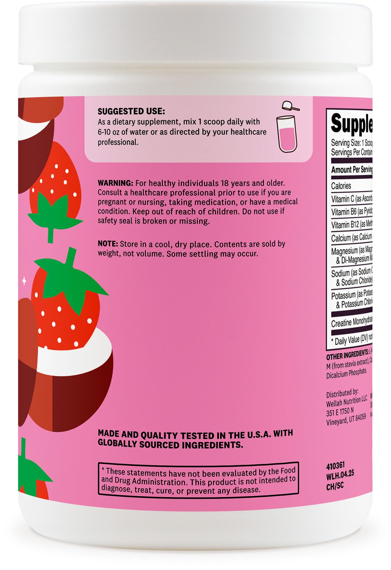 Wellah Créatine + Hydratation Poudre – shaker tropical pour boisson rafraîchissante