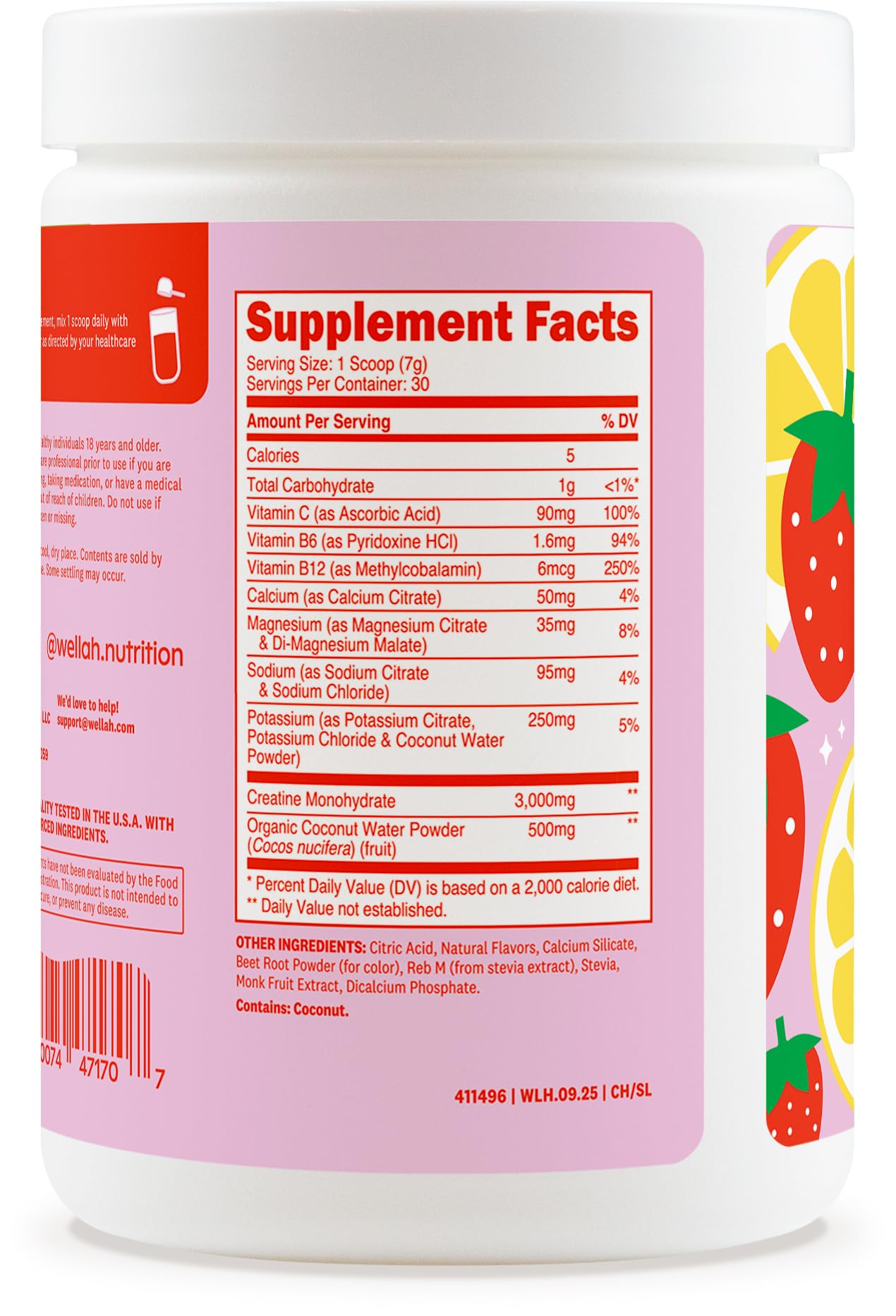 Wellah Creatine + Hydration, verre prêt à savourer Fraise Citronnade après l'entraînement.