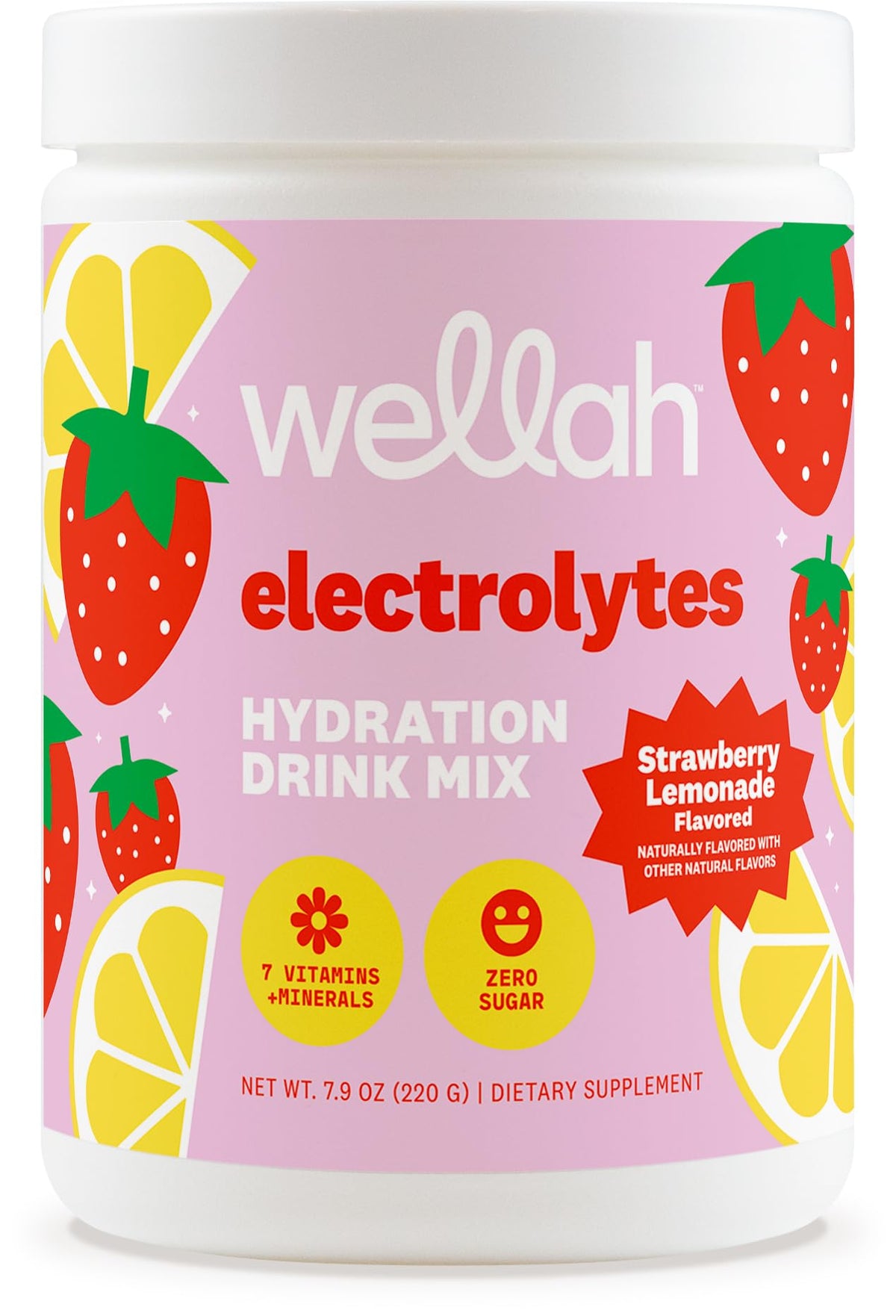Wellah Électrolytes emballage, hydratation prête et saveur fraise-citron.