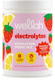 Wellah Électrolytes emballage, hydratation prête et saveur fraise-citron.