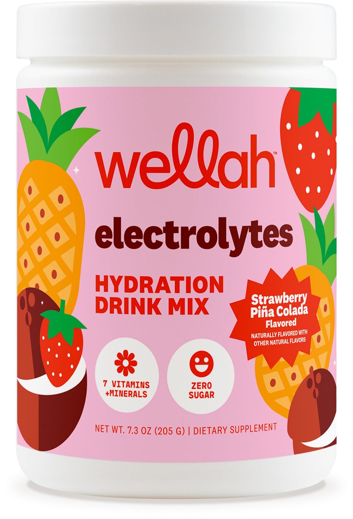Wellah Électrolytes Poudre fraise pina colada – 50 portions, hydratation rafraîchissante