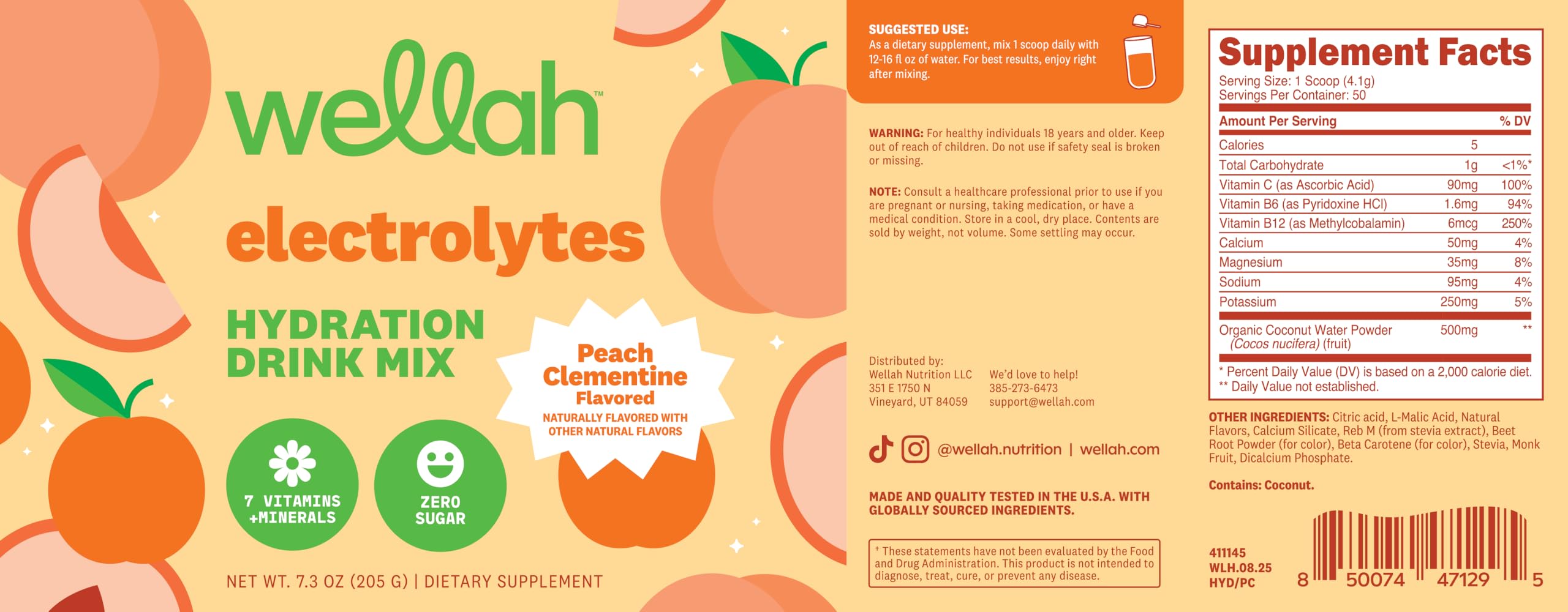 Wellah Électrolytes Poudre Pêche Clémentine – texture fine facilitant le mélange rapide