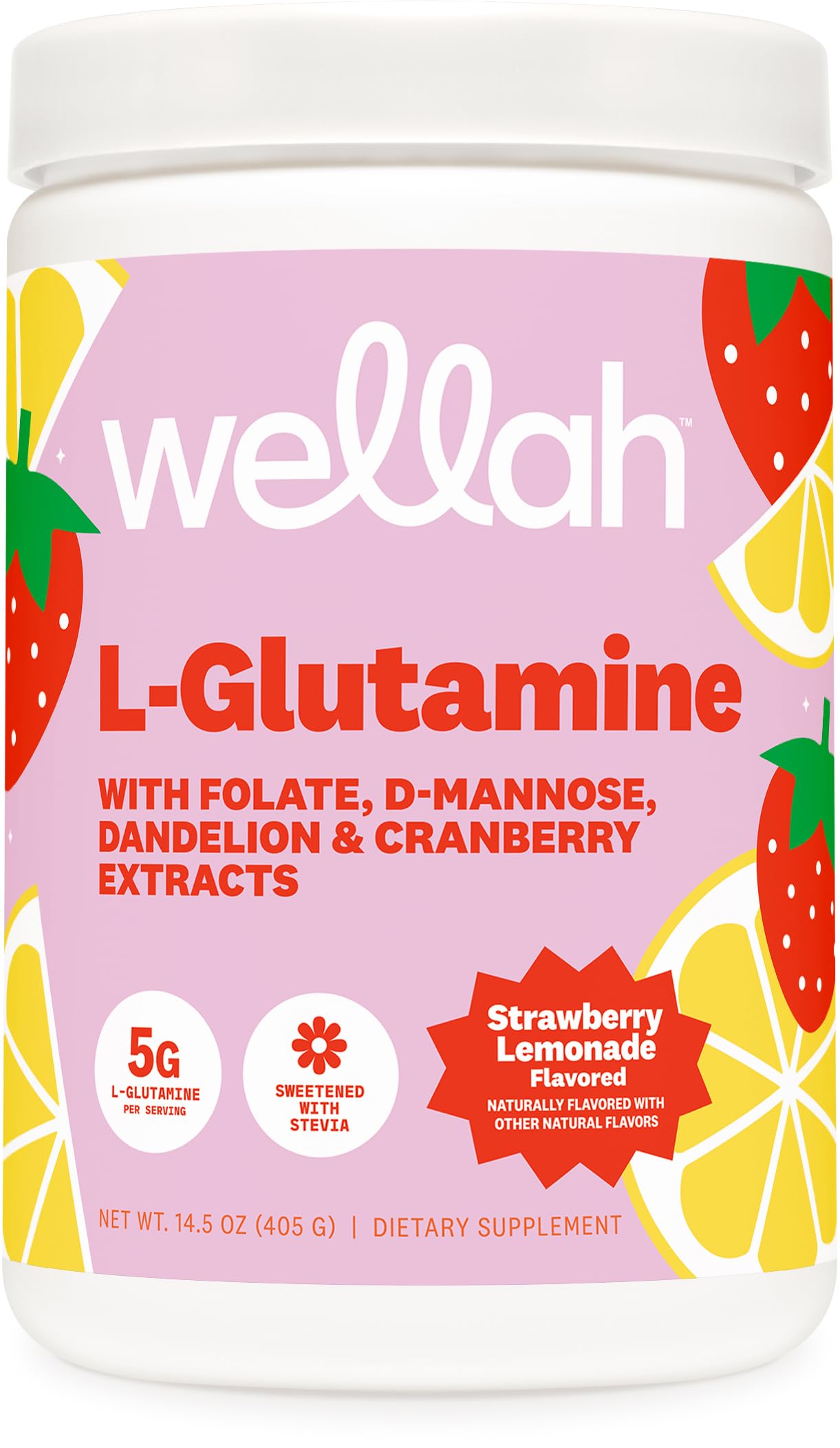 Wellah L-Glutamine Fraise Citronnade bouteille: soutien quotidien du bien-être.