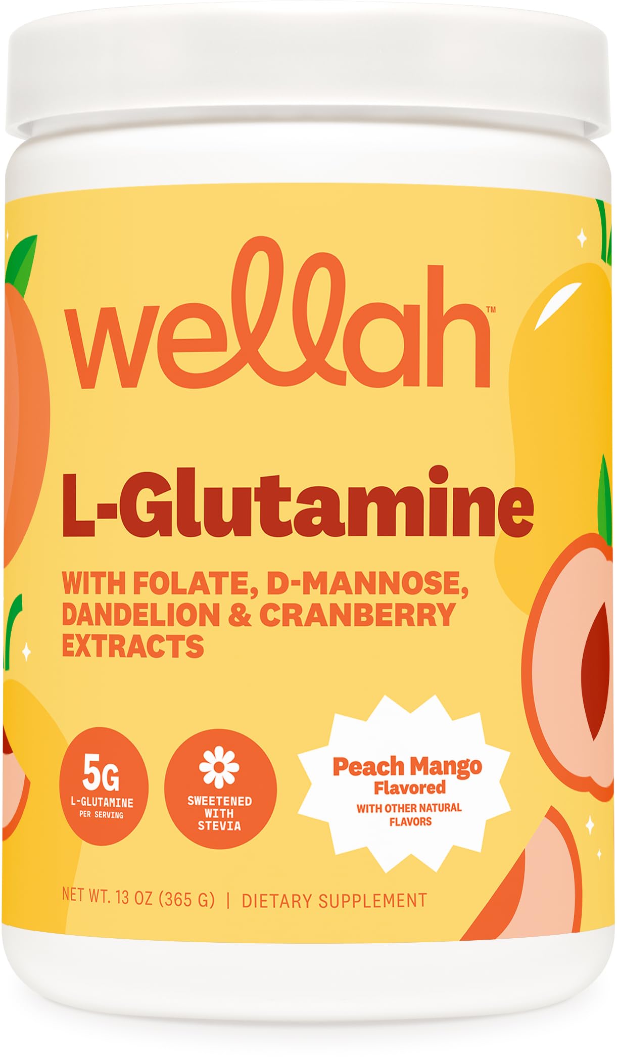 Wellah L-Glutamine Peach Mango dans la bouteille, routine quotidienne pratique.