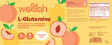 Étiquette claire Wellah L-Glutamine Peach Mango et informations nutritionnelles.