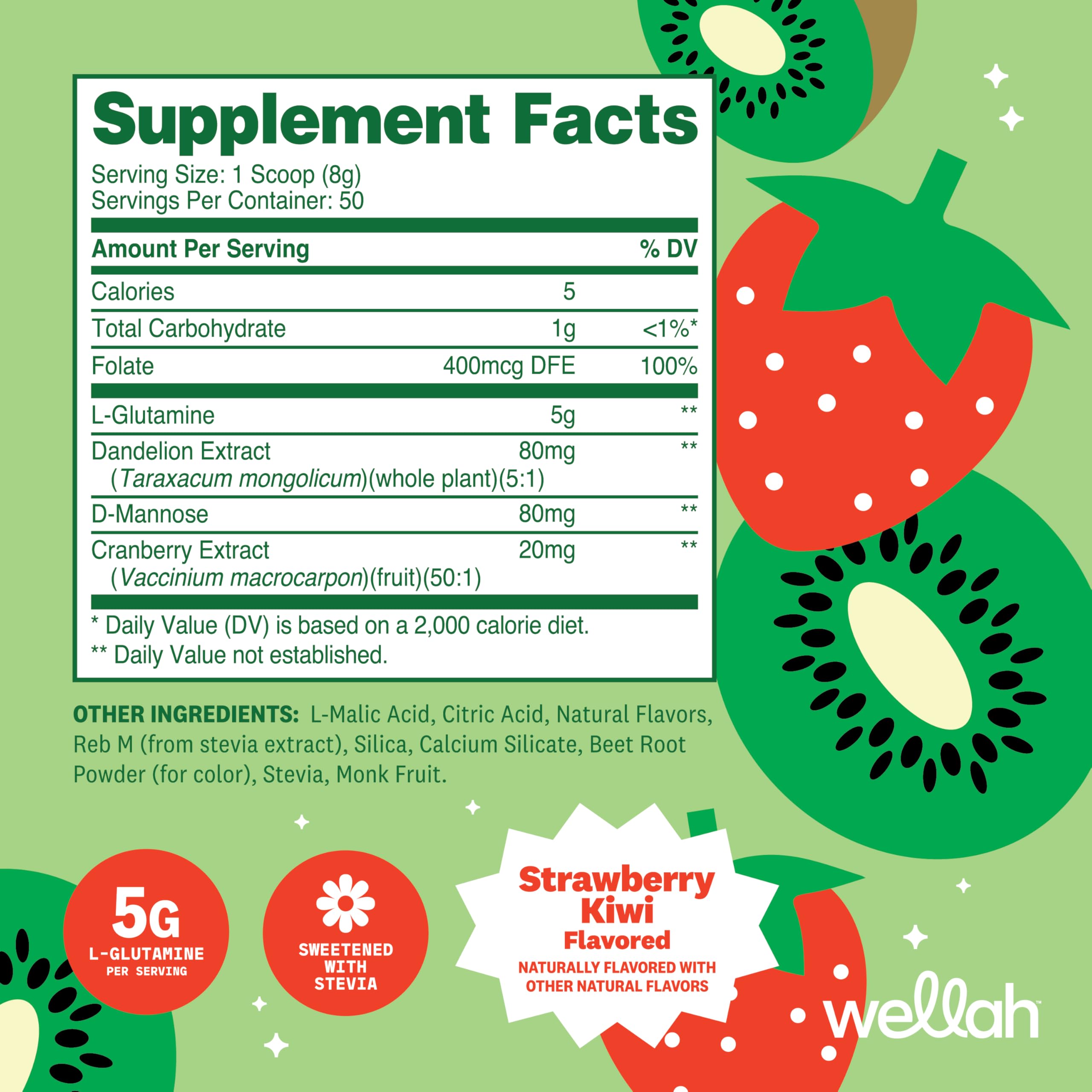 Wellah L-Glutamine Poudre Fraise Kiwi doseuse pour prises précises quotidiennes