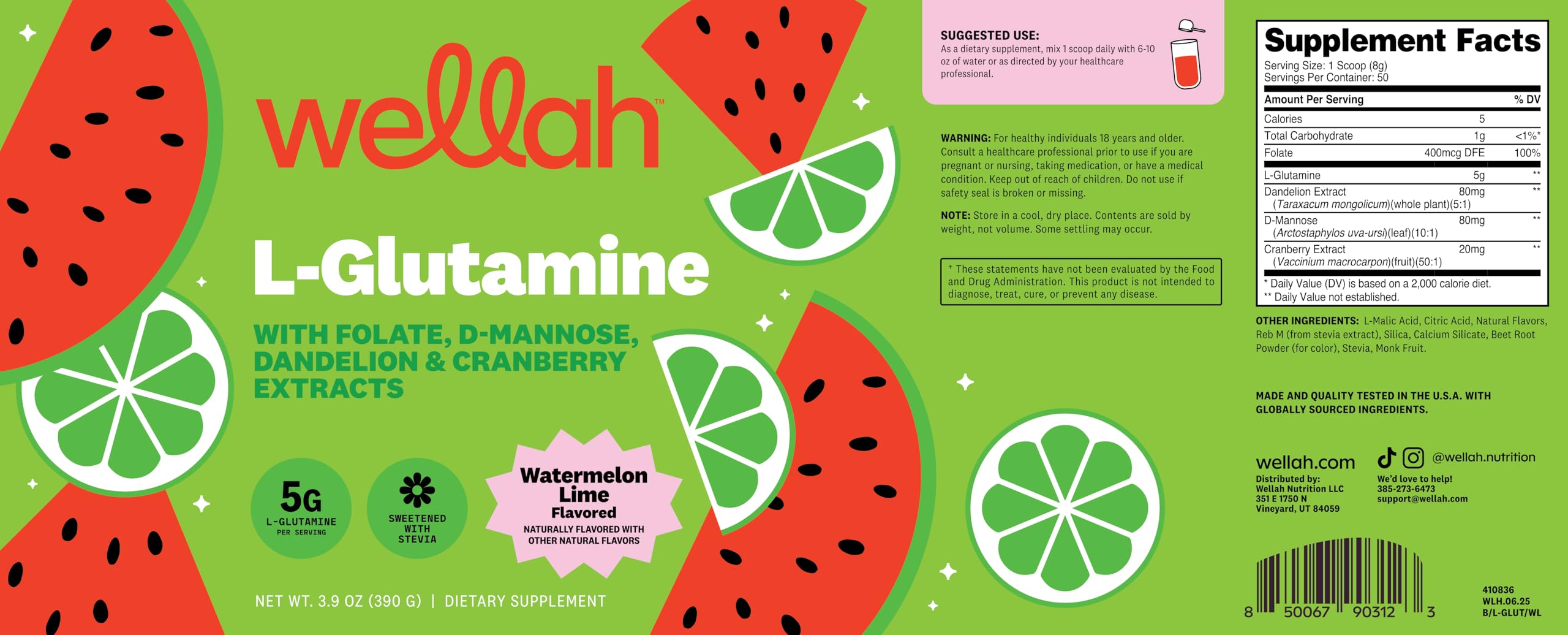 Préparation d'une boisson Wellah L-Glutamine avec goût Pastèque-Citron Vert.
