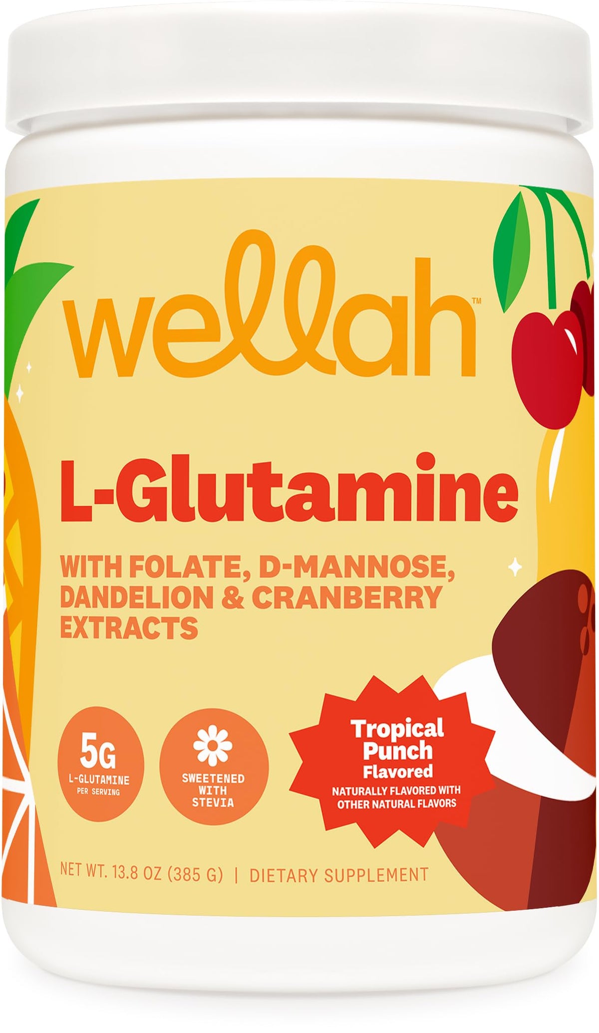 Wellah L-Glutamine Poudre Punch Tropical : bouteille prête et saveur agréable.