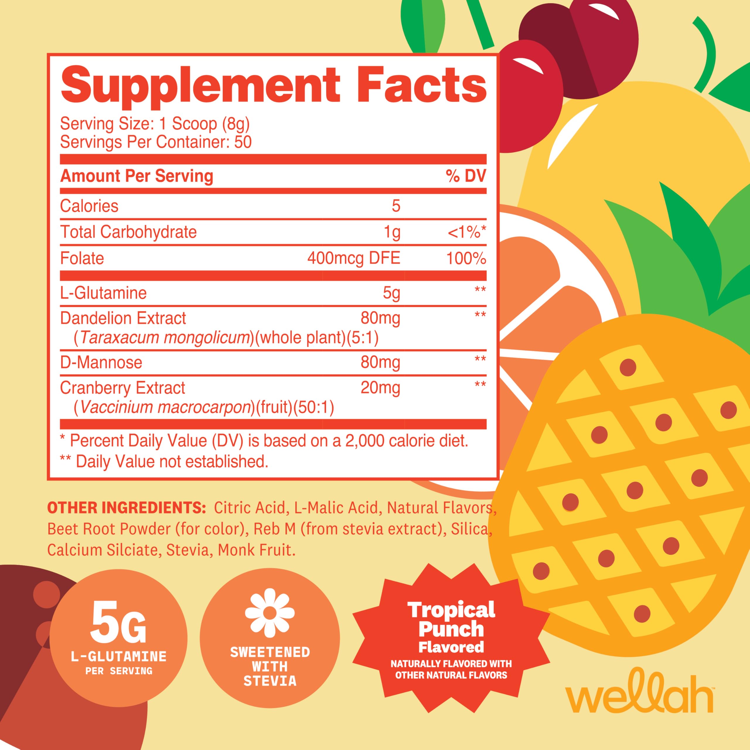 Wellah L-Glutamine Poudre Punch Tropical — cuillère-doseuse intégrée.