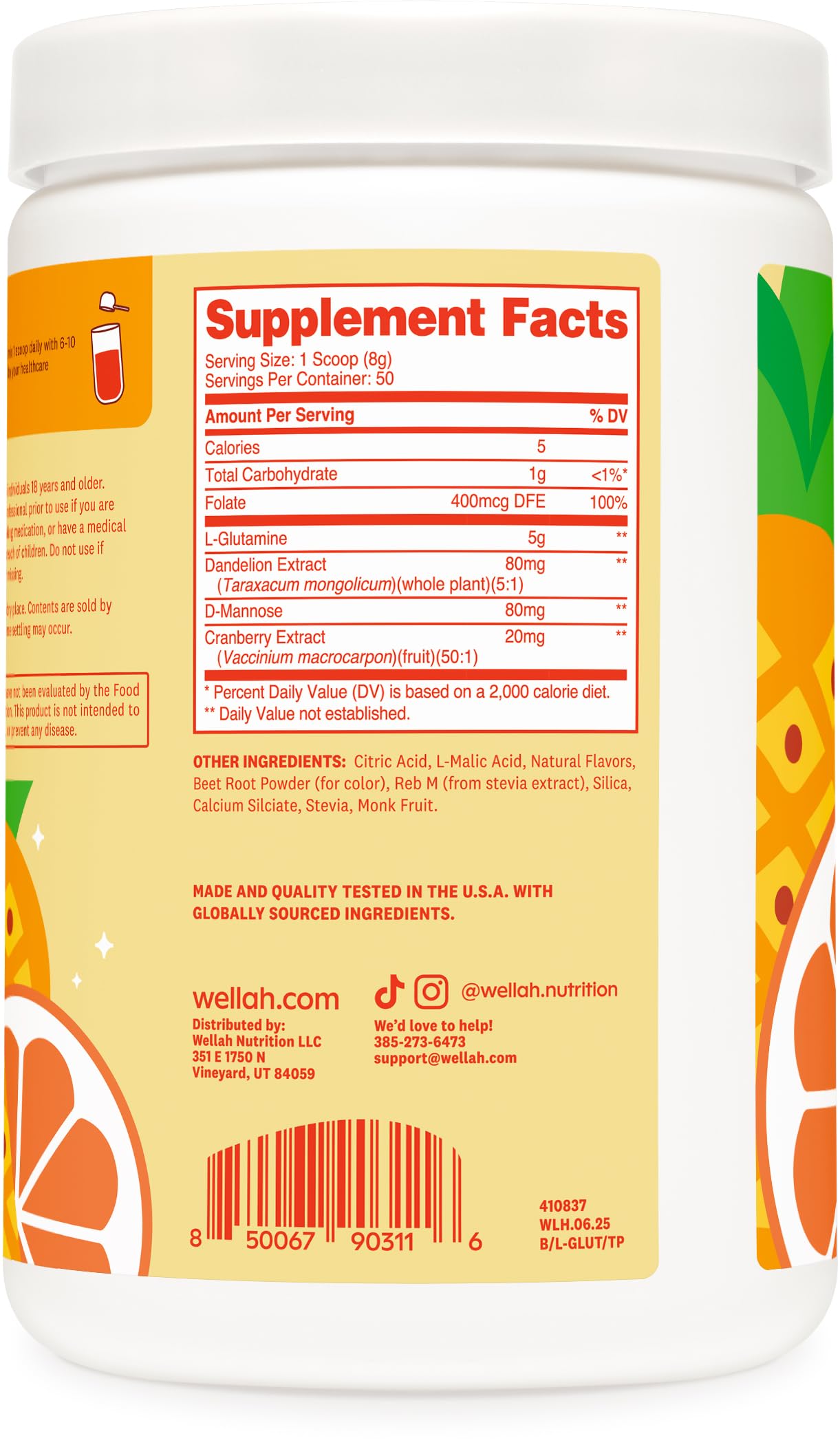 Flacon compact Wellah L-Glutamine Poudre, facile à ranger.