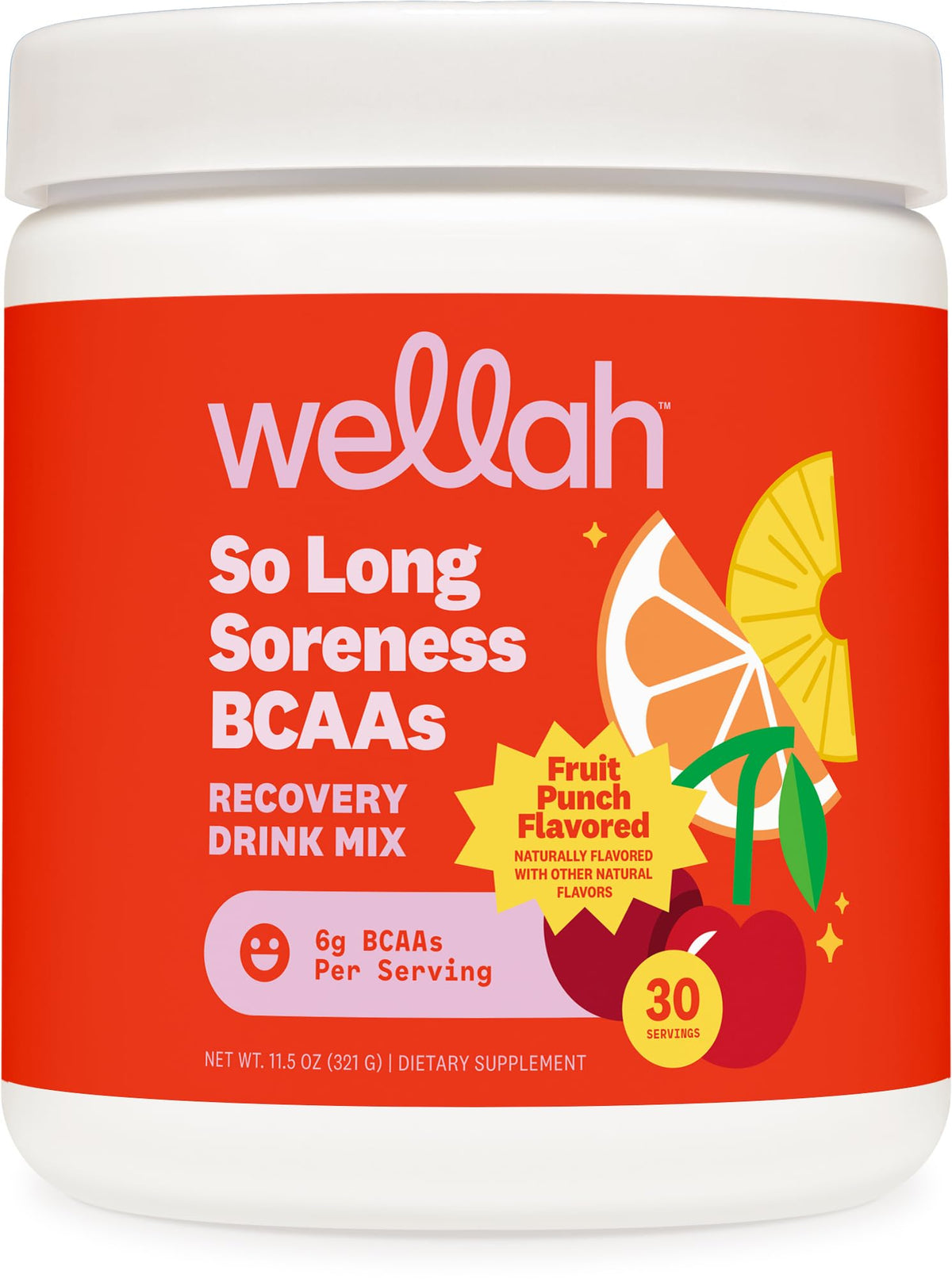 Wellah Poudre BCAA saveur Fruit Punch dans une bouteille prête à mélanger.