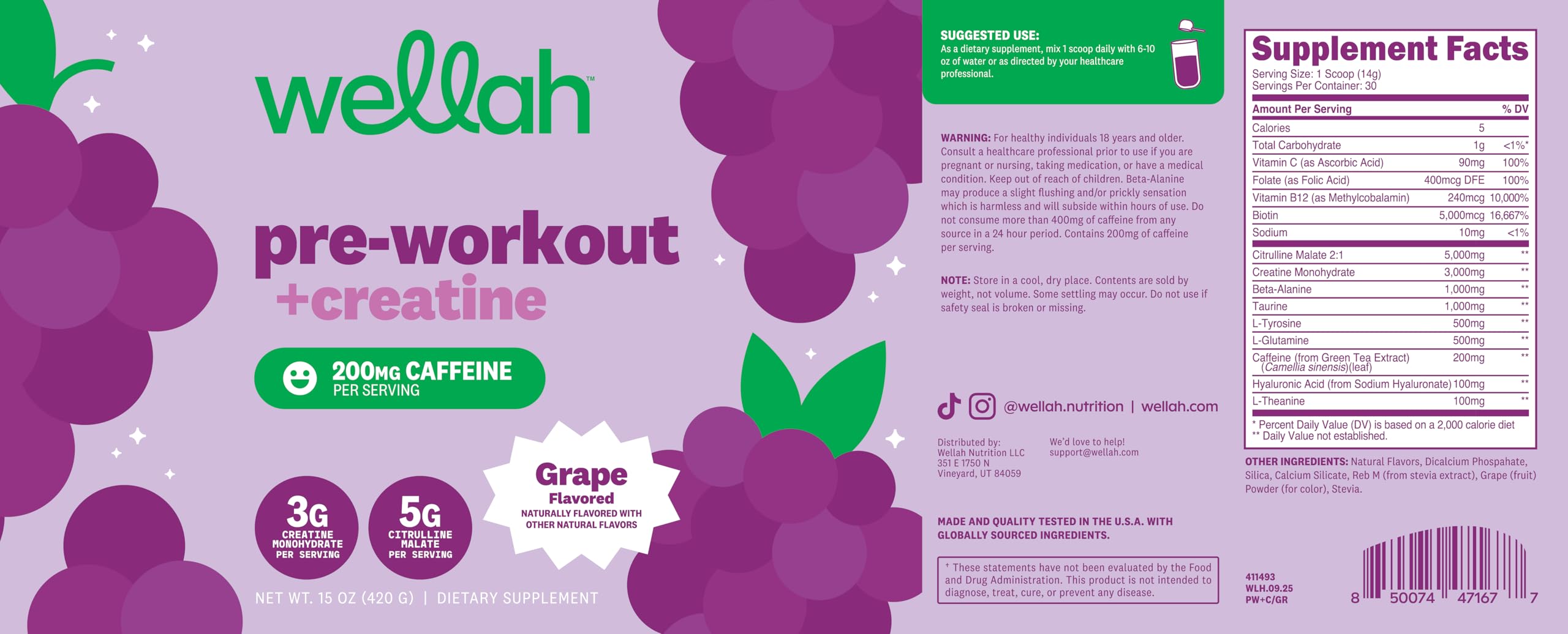 Wellah Pré-entraînement raisin — énergie durable pour l’entraînement.