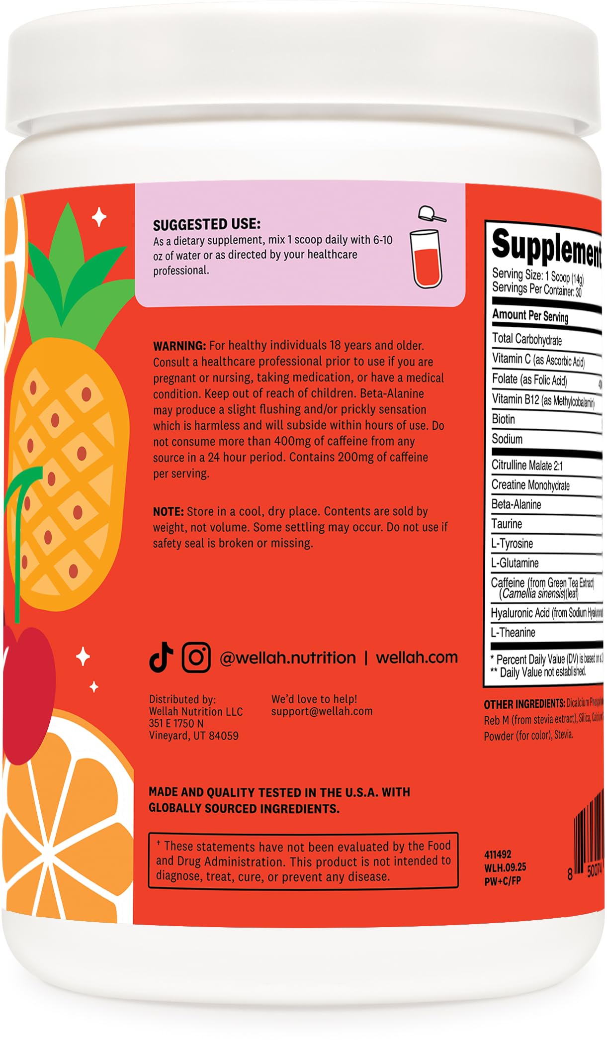 Poudre Wellah Pré-Workout saveur fruits rouges en gros plan