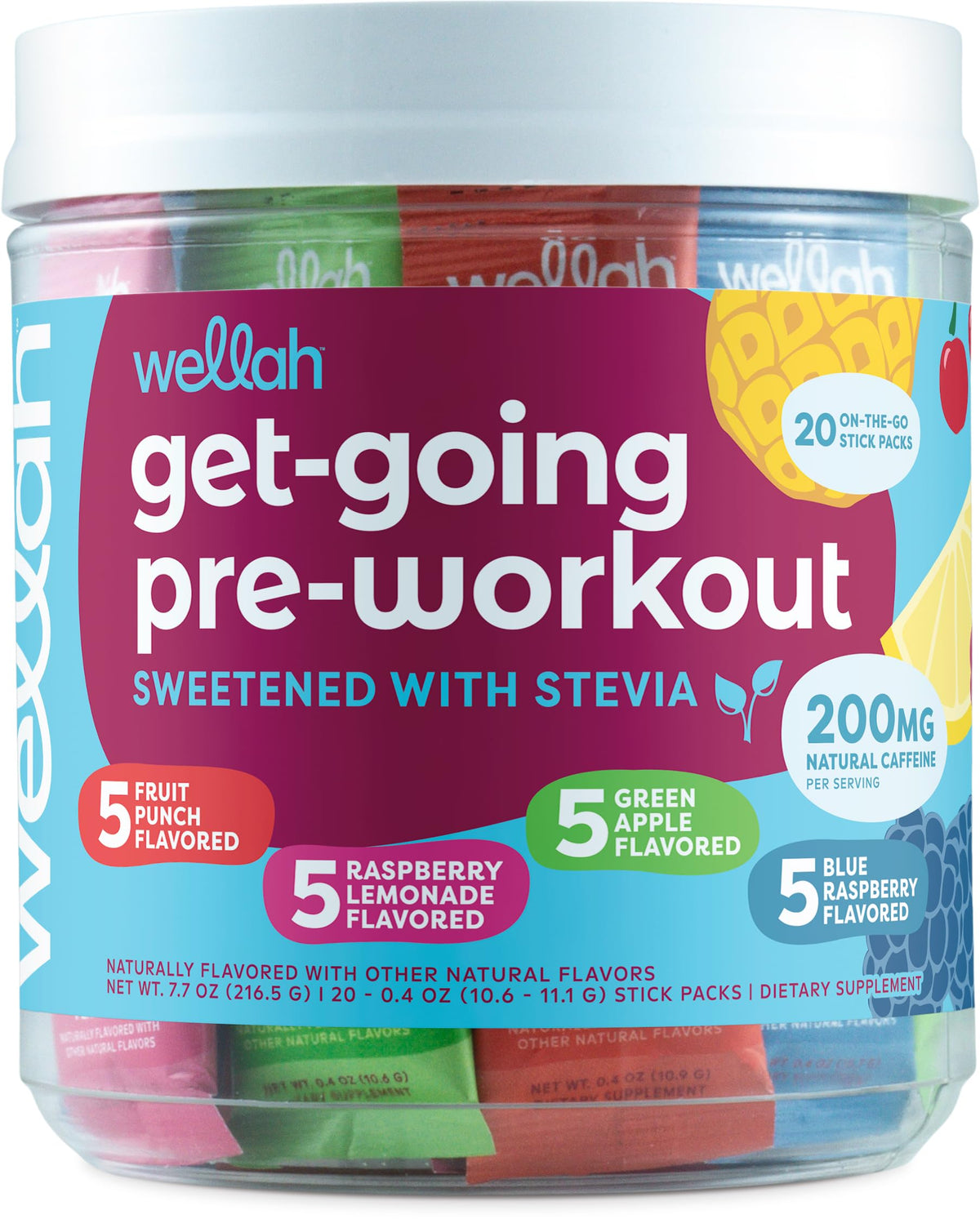 Wellah Get-Going, saveur Punch aux fruits, énergie propre et durable avant l'entraînement.