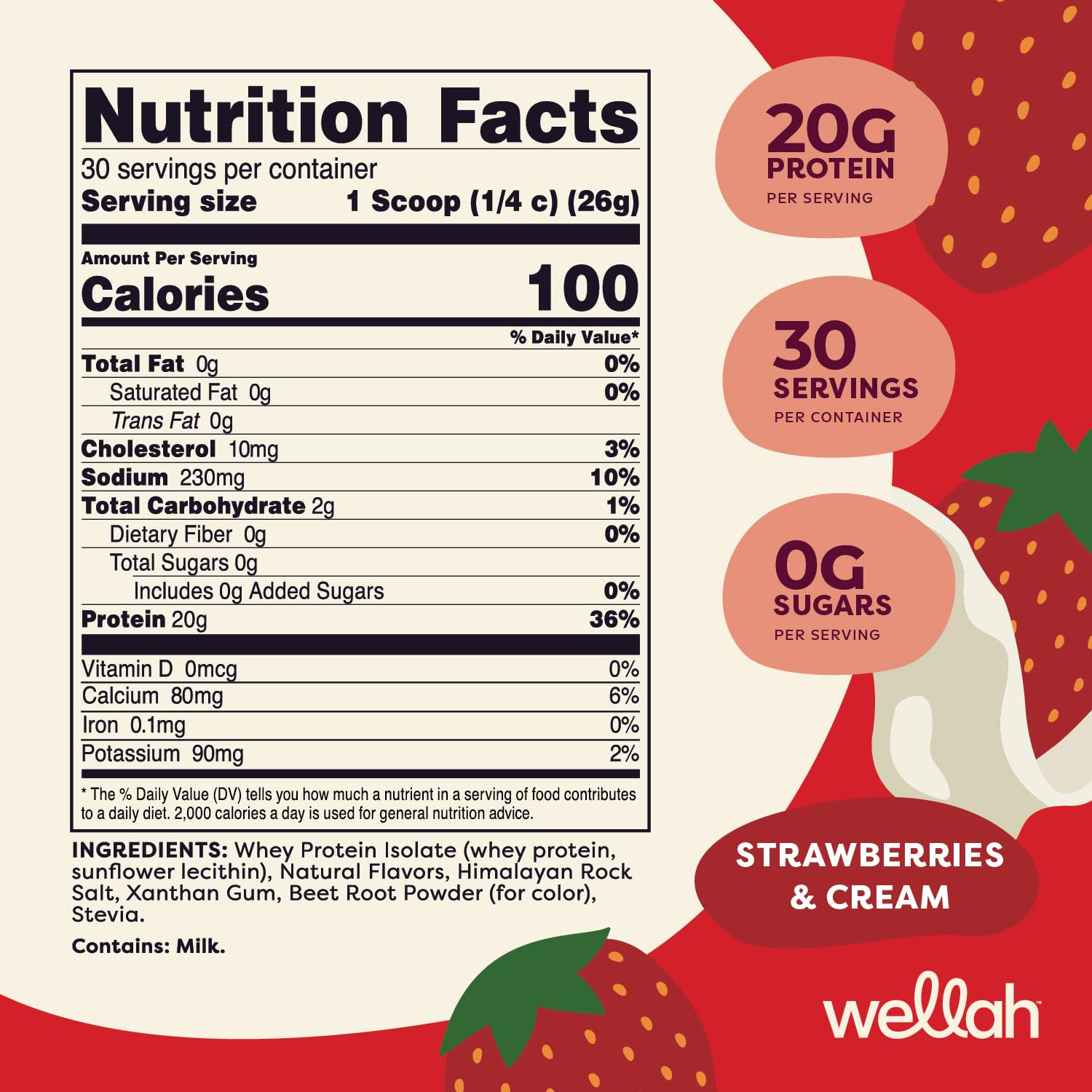 Wellah Protein Your Whey poudre isolat Fraise Crème prête à mélanger.
