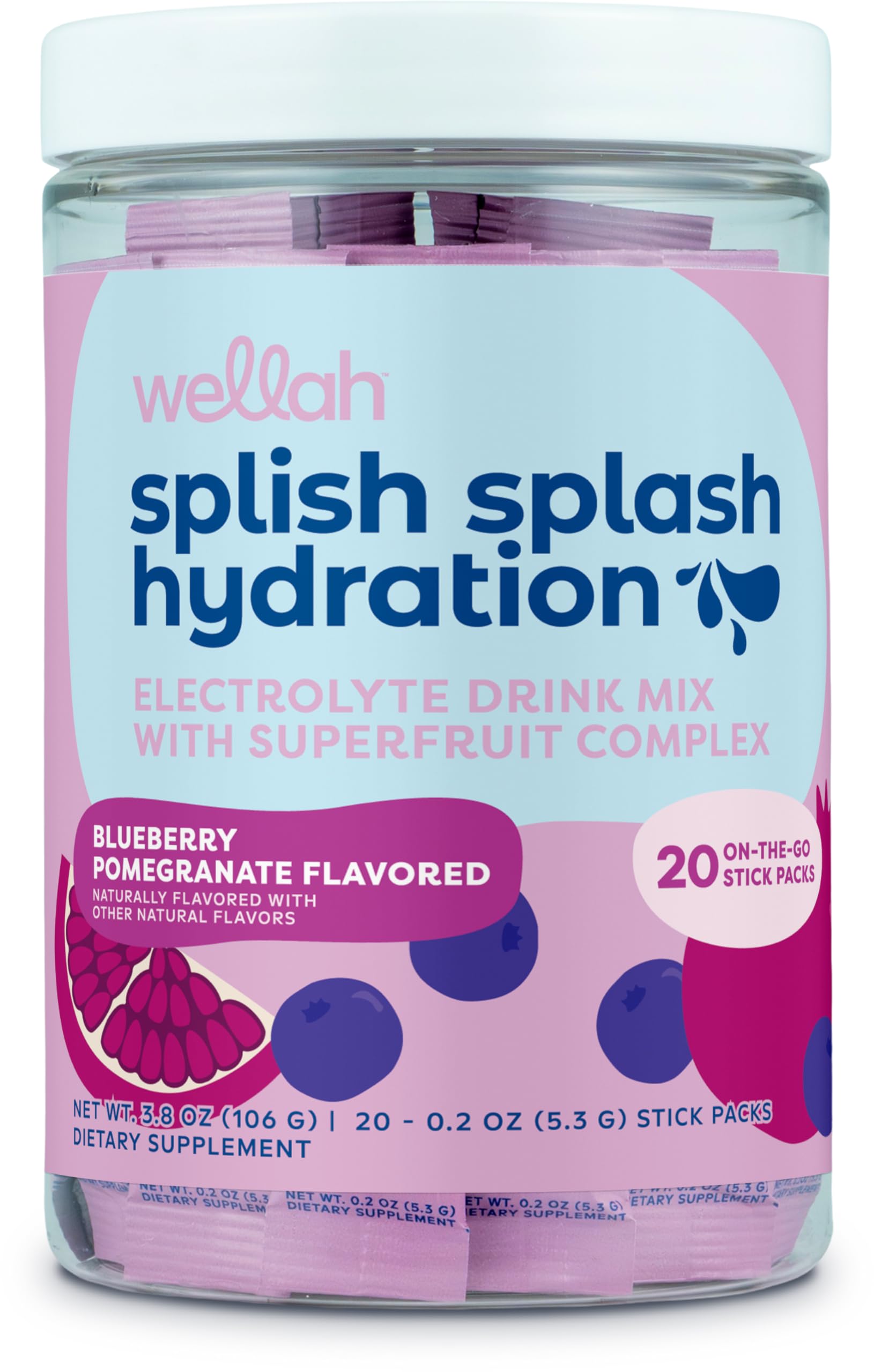 Wellah Splish Splash bouteille goût myrtille-grenade pour hydratation fruitée en déplacement