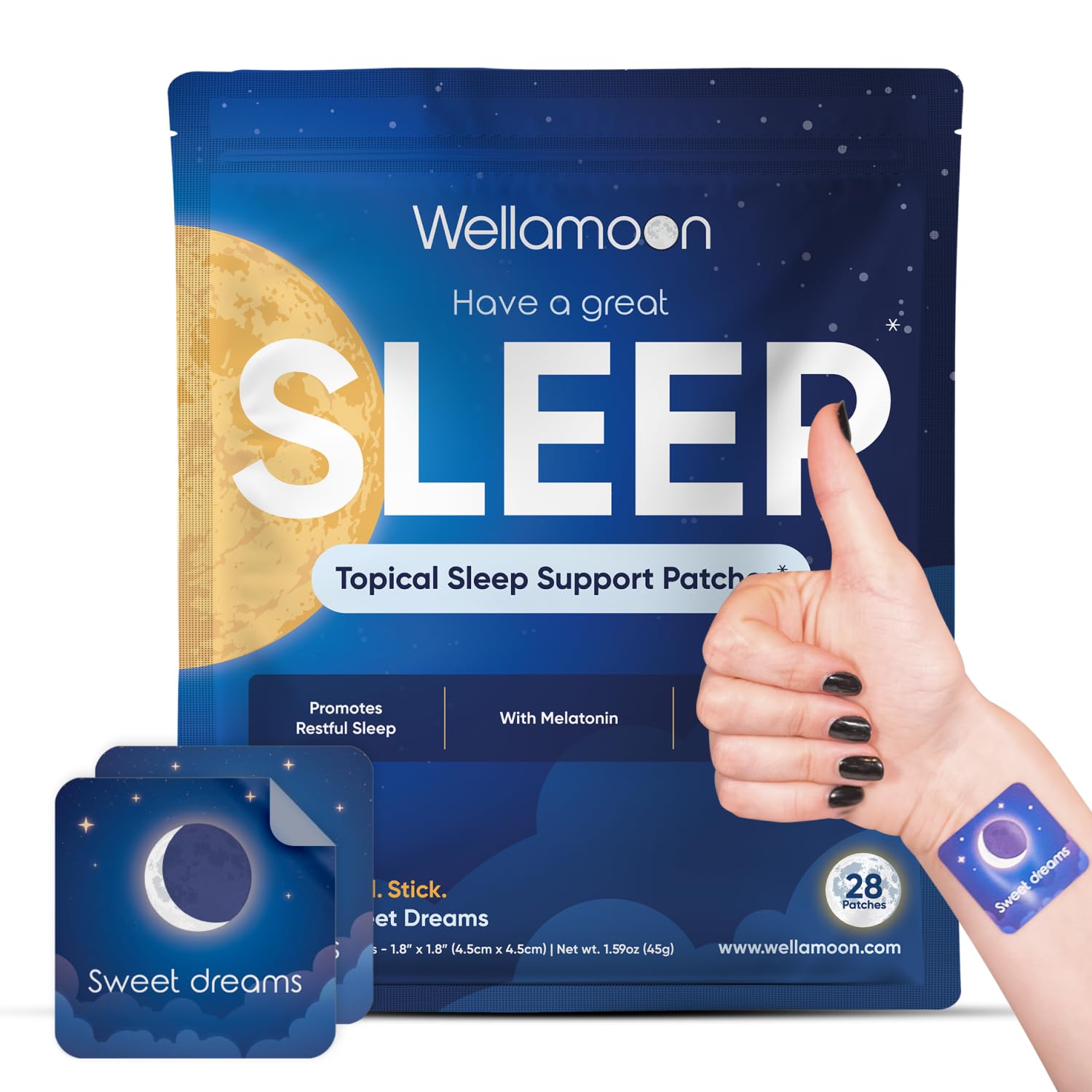 Patch Wellamoon Original Sommeil appliqué sur peau pour une nuit calme.