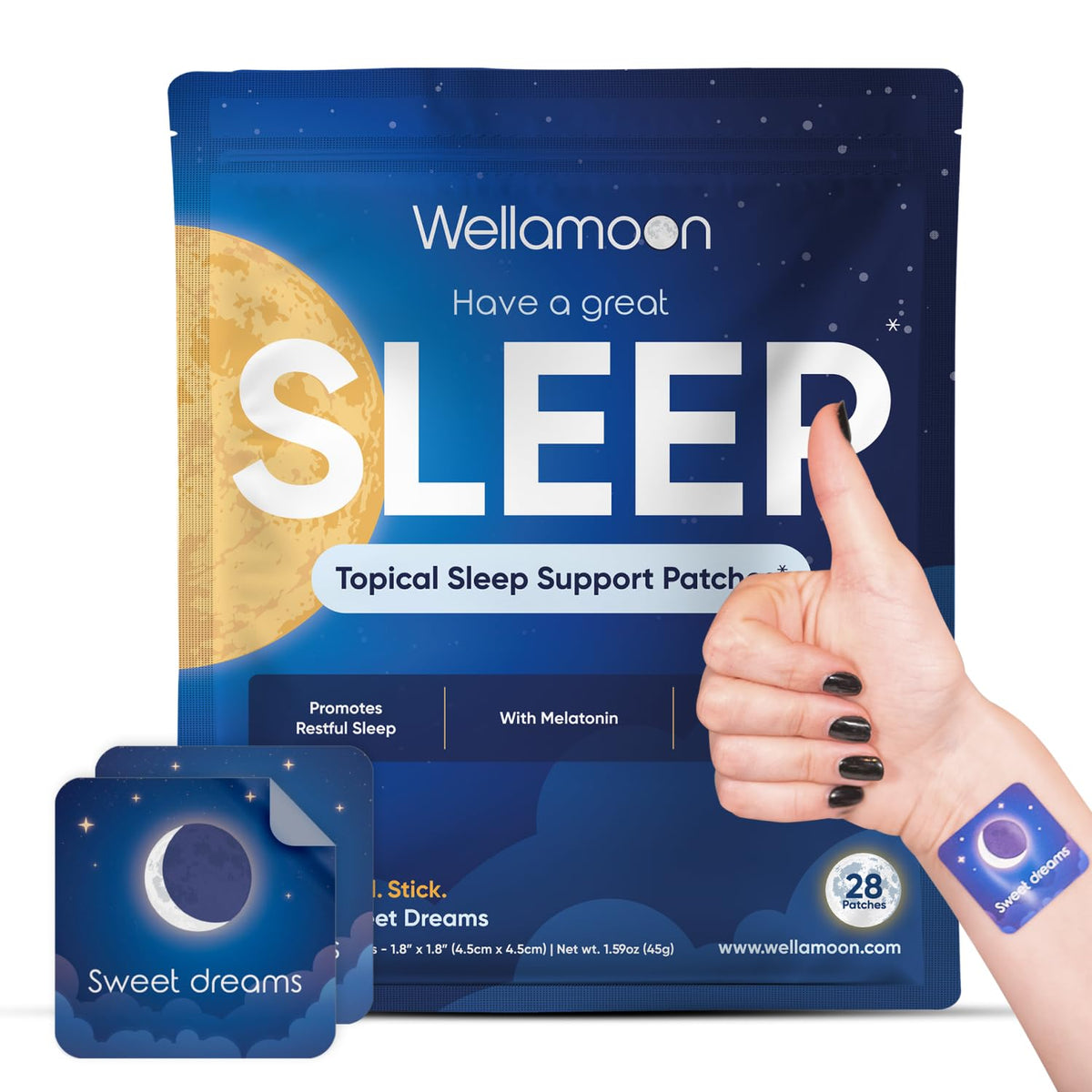 Patch Wellamoon Original Sommeil appliqué sur peau pour une nuit calme.