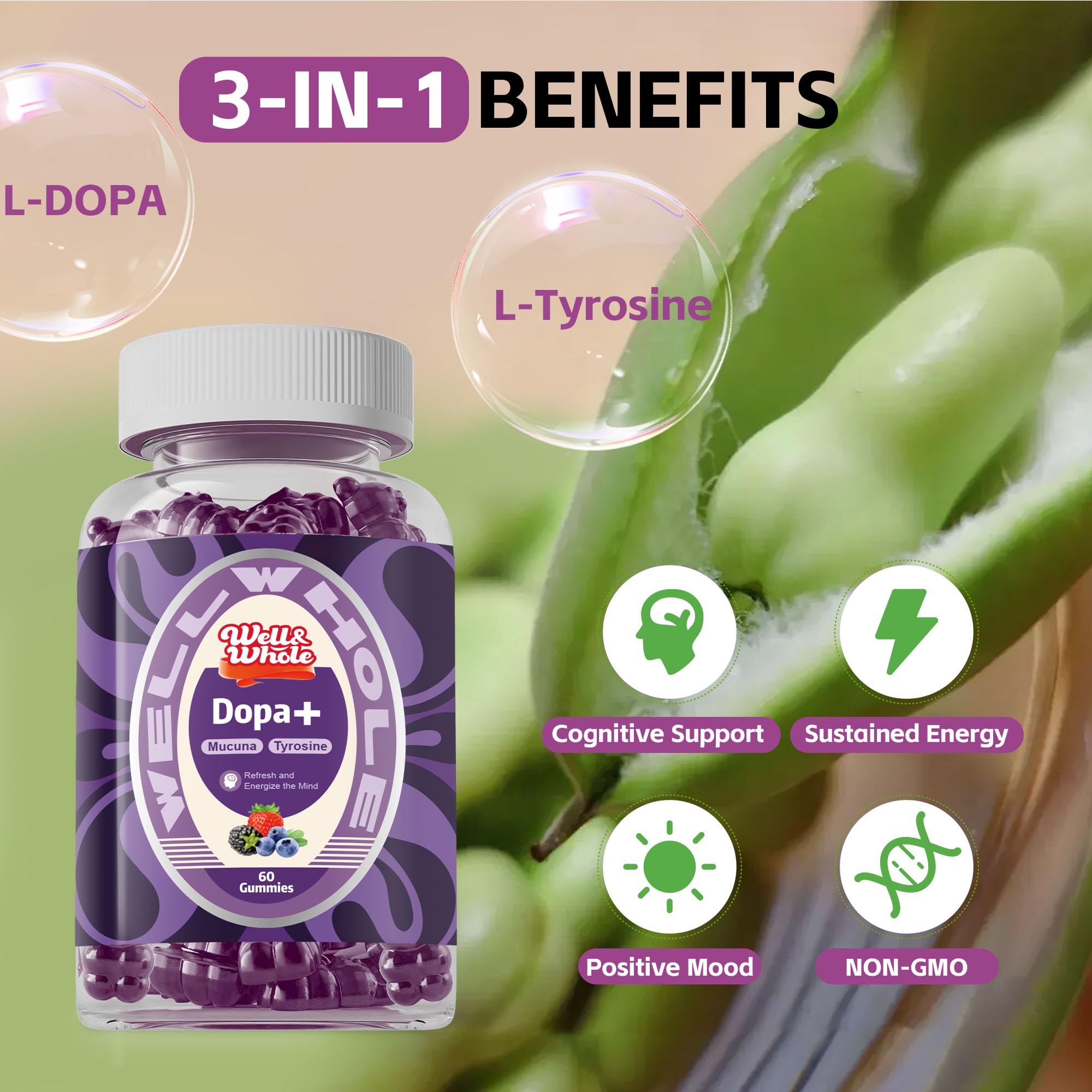 Well&Whole Dopamine Gummies ingrédients B6 B12, zinc et fer, soutien métabolique