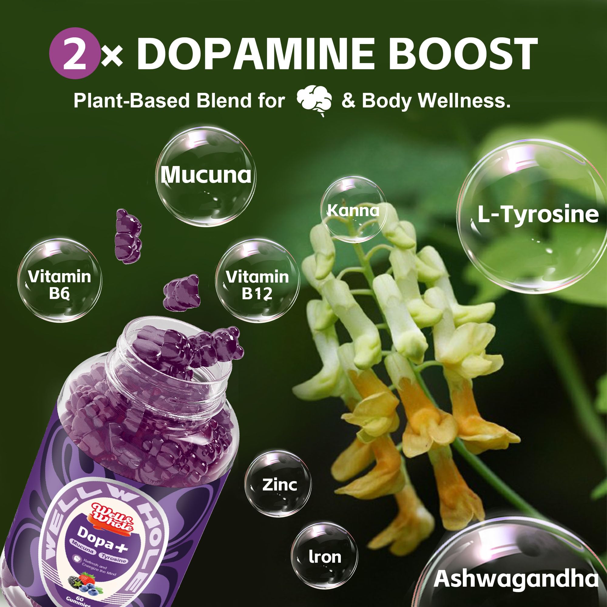 Well&Whole Dopamine Gummies saveur fruits rouges, plaisir fruité et consommation pratique