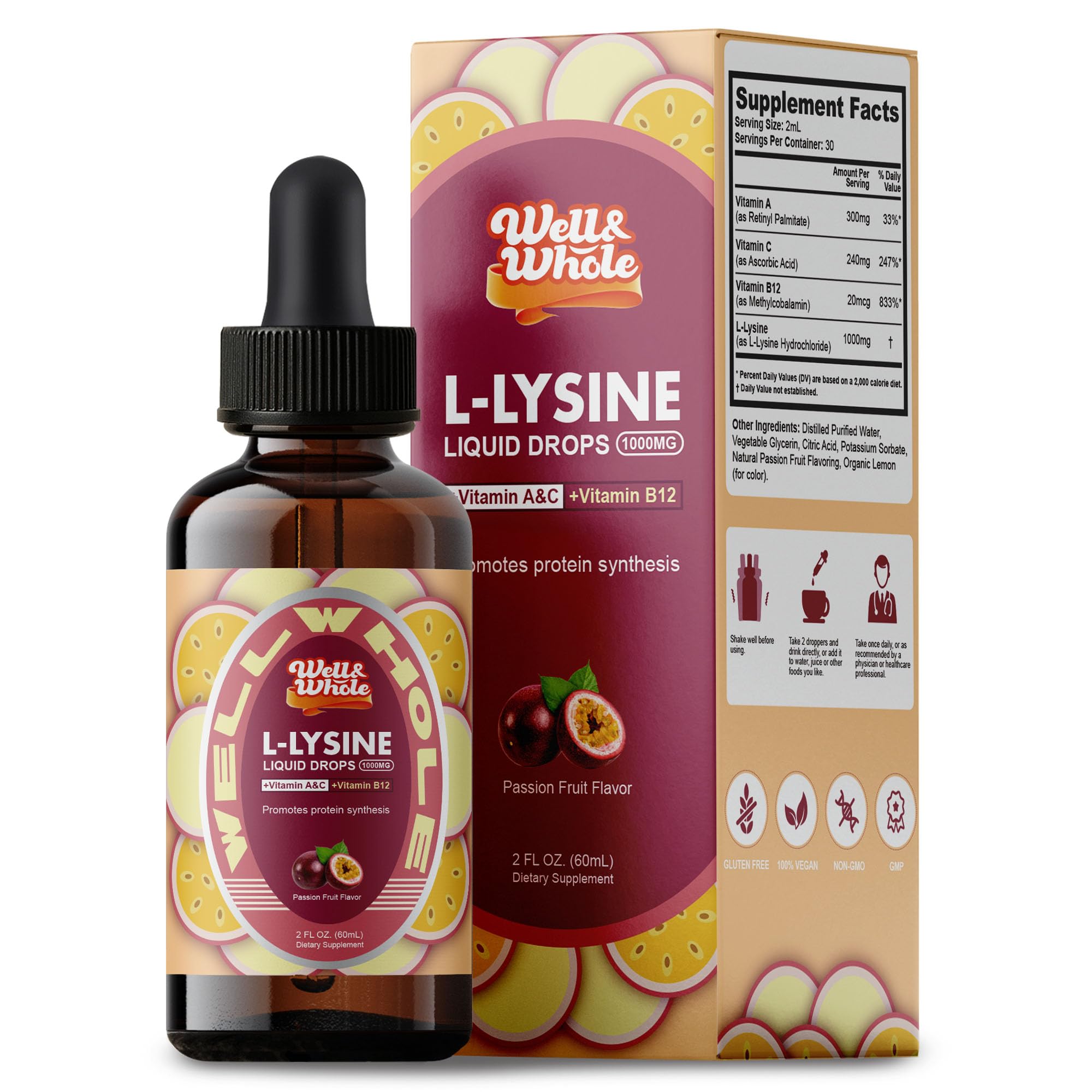 Well&Whole L-Lysine liquide en flacon 60 ml pour soutien immunitaire potentiel