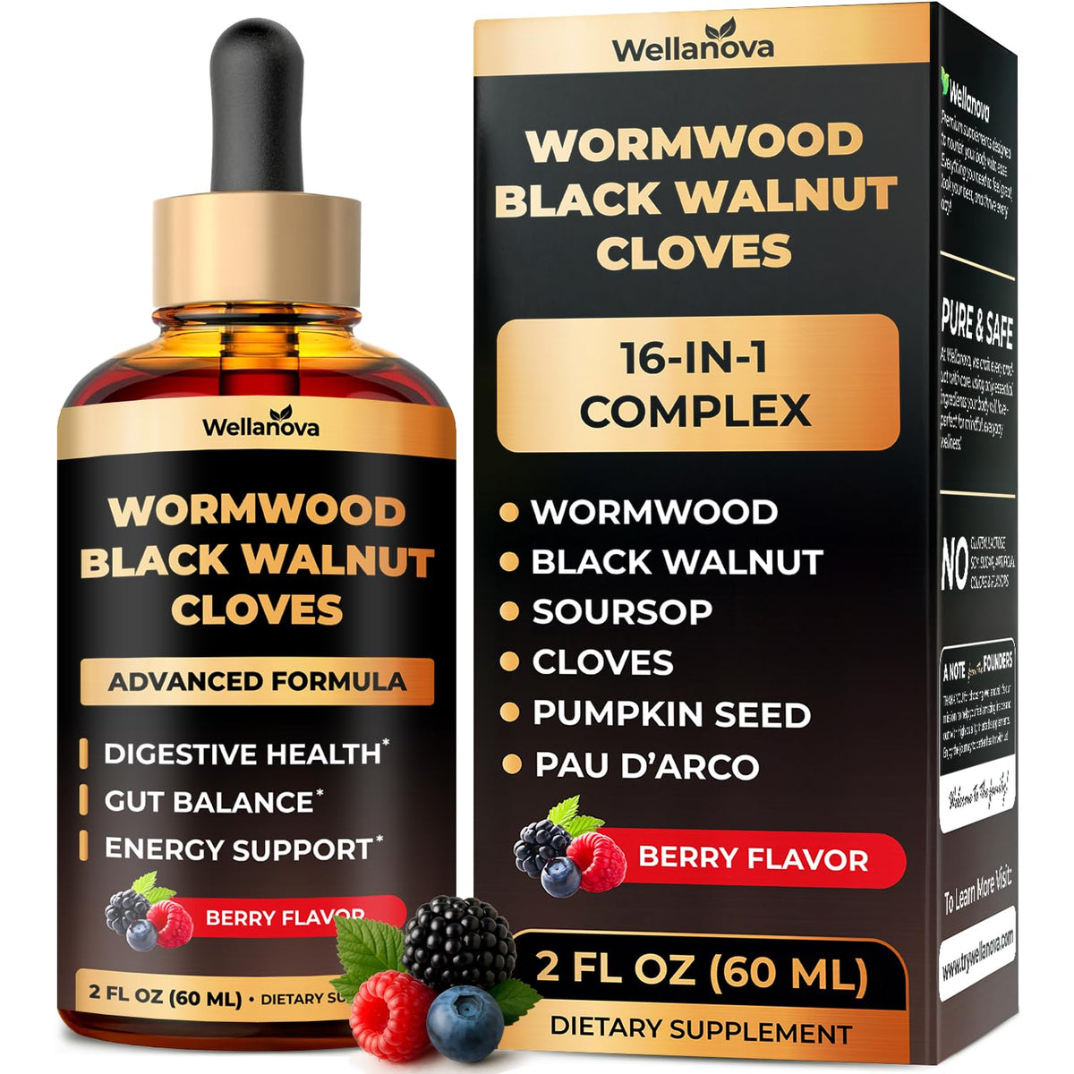 Wellanova gouttes absinthe-coque-noix-noire: soutien digestif quotidien et équilibre intestinal.