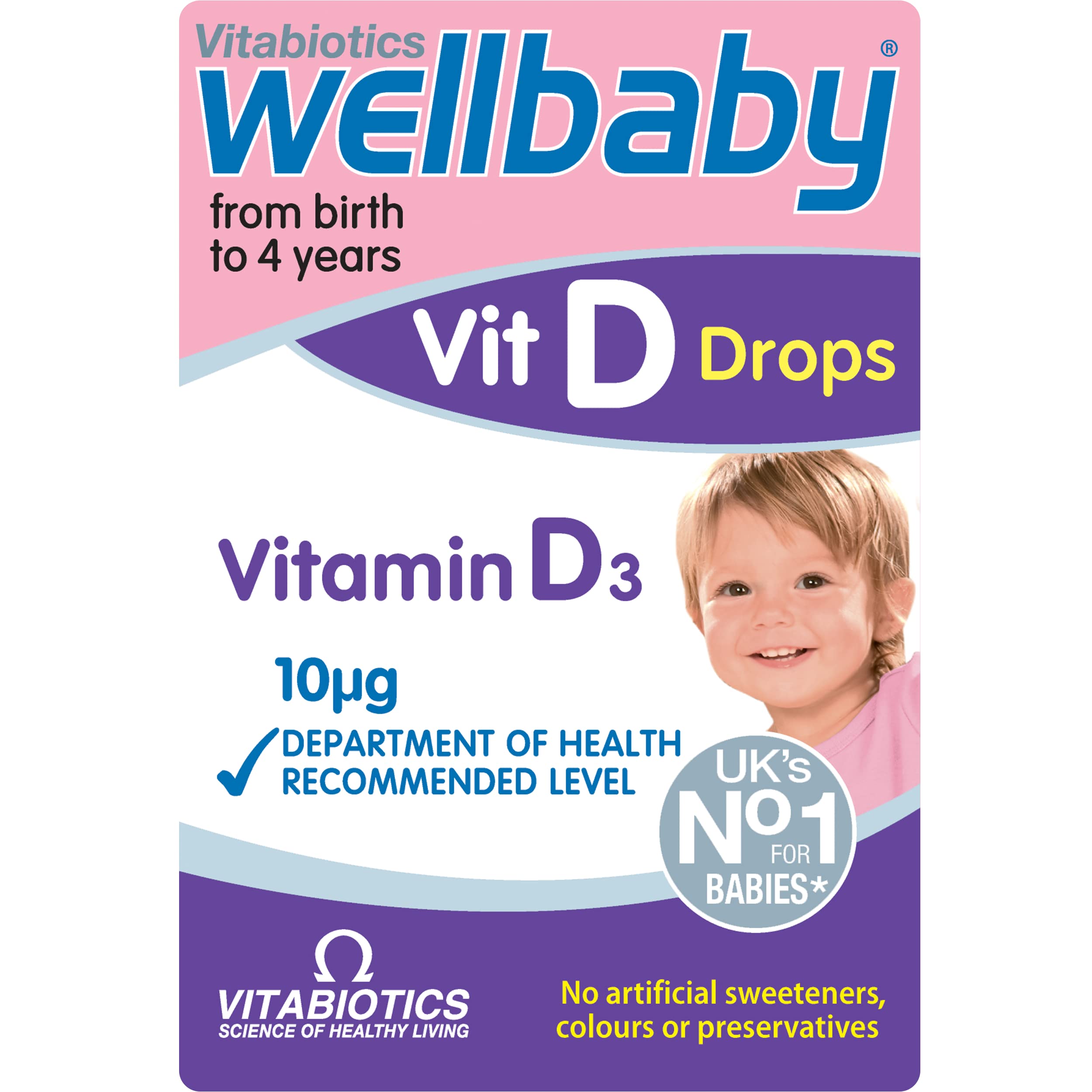 Wellbaby Vitamine D Drops, flacon gouttes, soutien croissance osseuse du nourrisson.