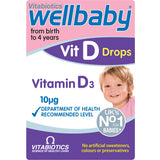 Wellbaby Vitamine D Drops, flacon gouttes, soutien croissance osseuse du nourrisson.