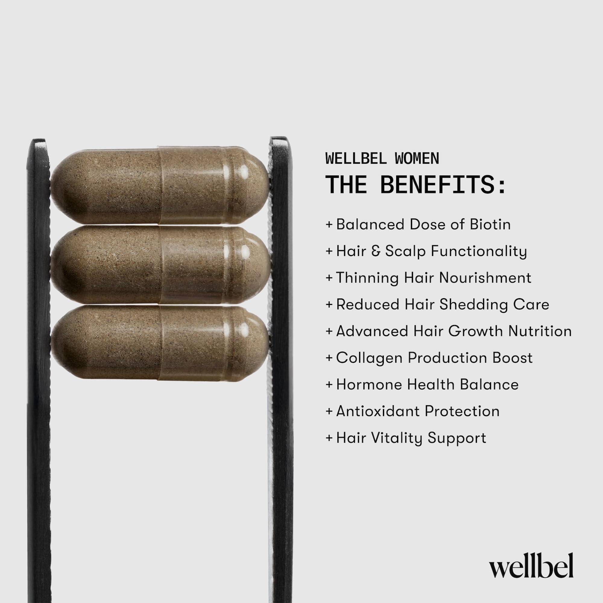 WELLBEL Femmes, biotine à dose équilibrée, soutien potentiel pour une peau et des cheveux sains.