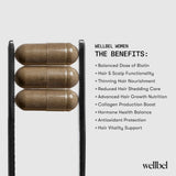 WELLBEL Femmes, biotine à dose équilibrée, soutien potentiel pour une peau et des cheveux sains.