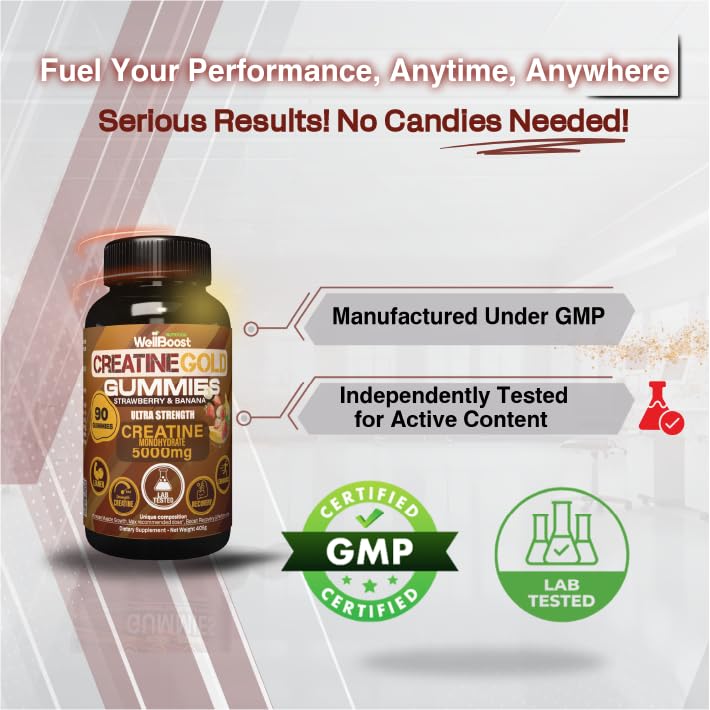 WellBoost Creatine Gold - arrière-label lisible sur les ingrédients et l’utilisation.