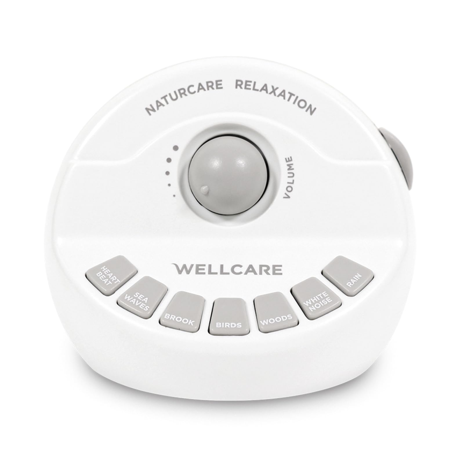 Wellcare Naturcare — bouton de volume rond, réglage facile pour une ambiance nocturne apaisante.
