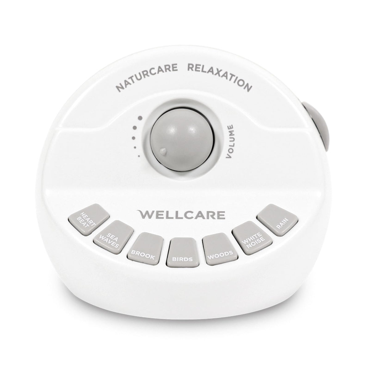 Wellcare Naturcare — bouton de volume rond, réglage facile pour une ambiance nocturne apaisante.