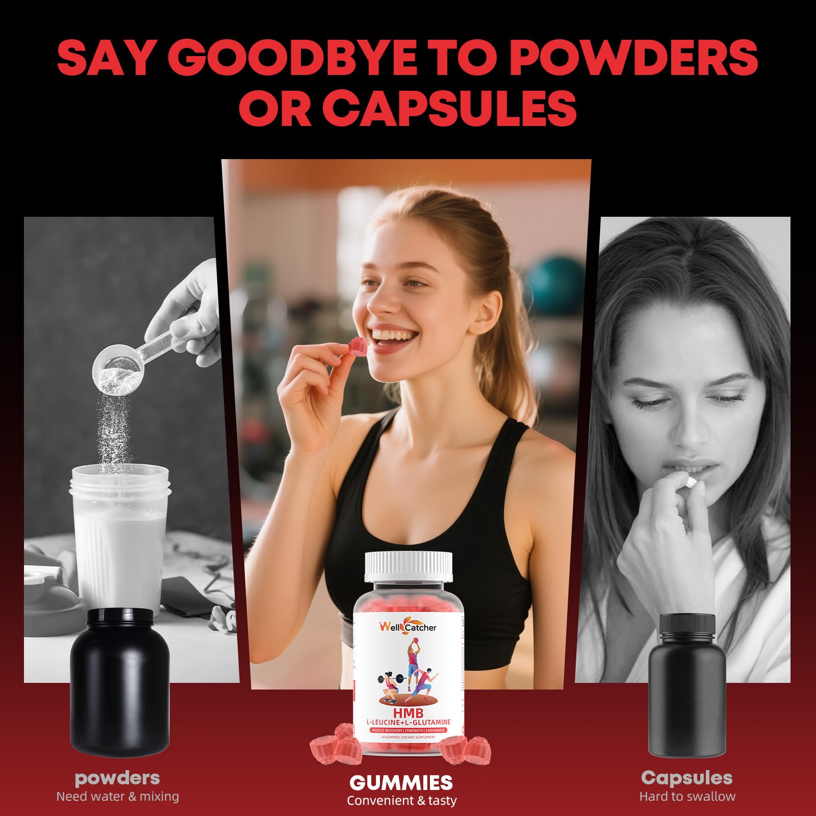 Wellcatcher gommes HMB Leucine, absorption améliorée des nutriments pour soutenir l'effort.