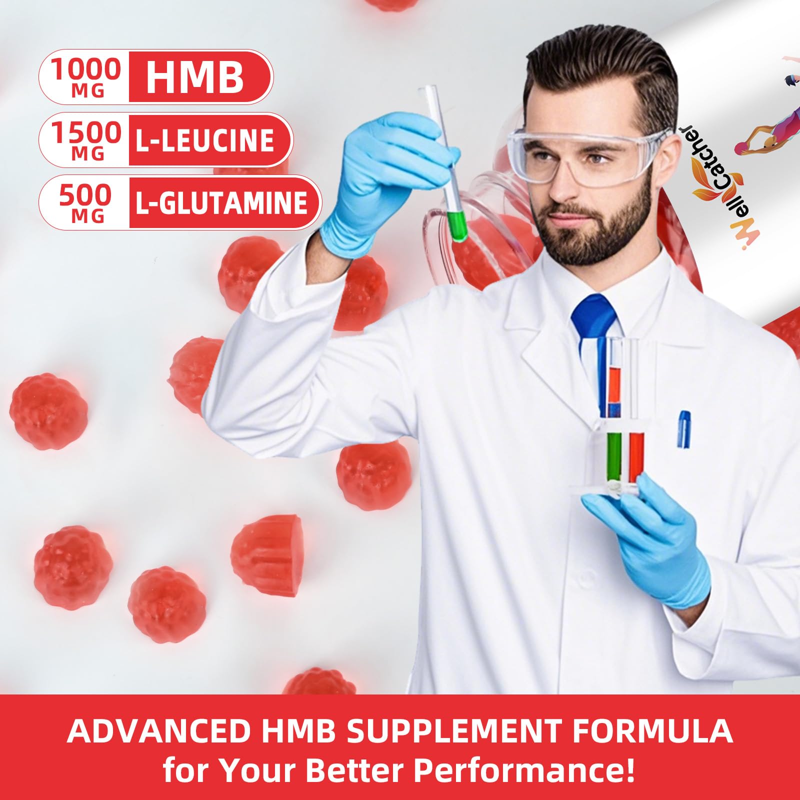 Wellcatcher gommes HMB Leucine, pratique et portable, favorisant l’utilisation au quotidien.