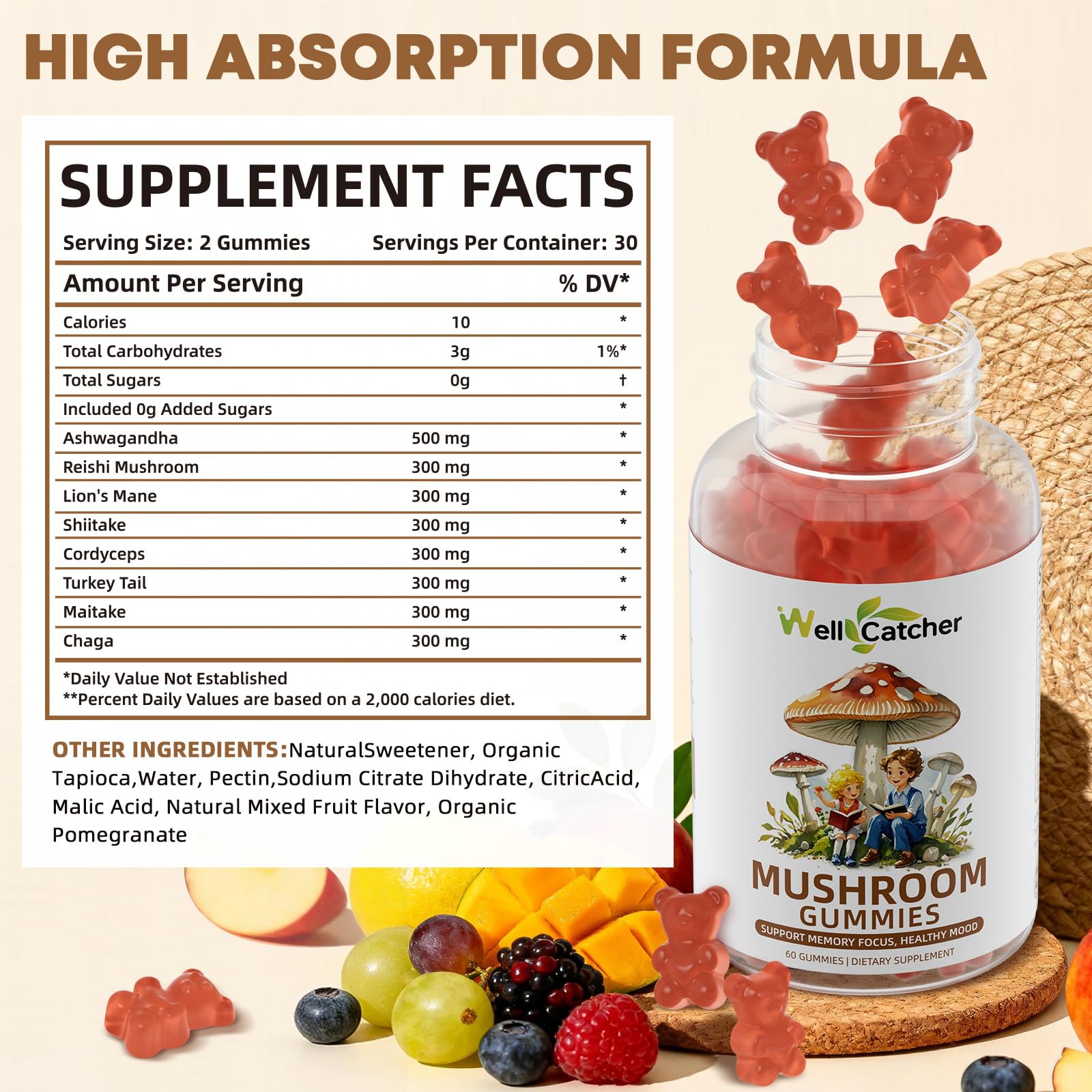 Wellcatcher Mushroom Gummies : soutien immunitaire grâce au mélange.