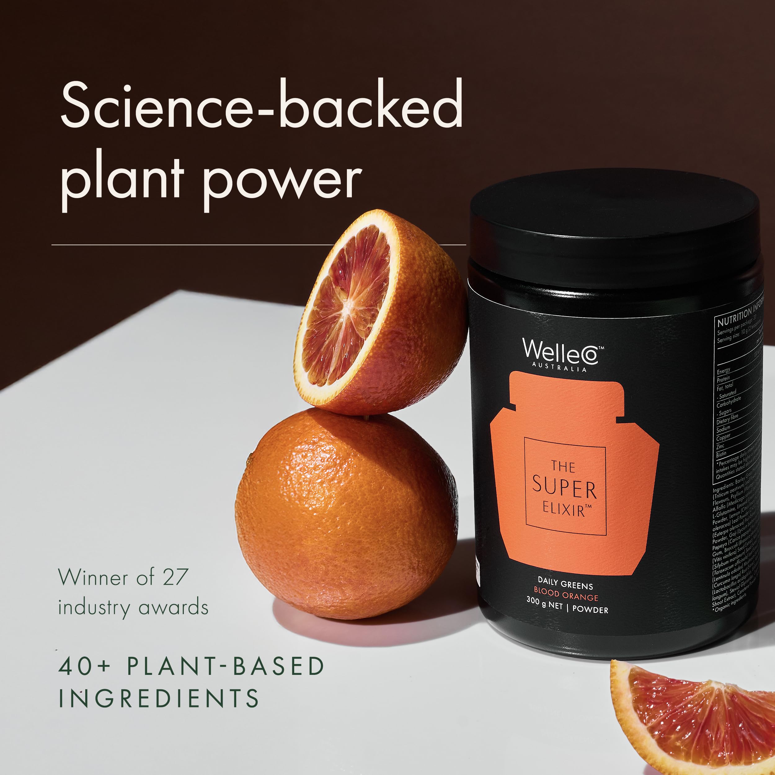 Saveur orange sanguine de WelleCo, goût rafraîchissant.