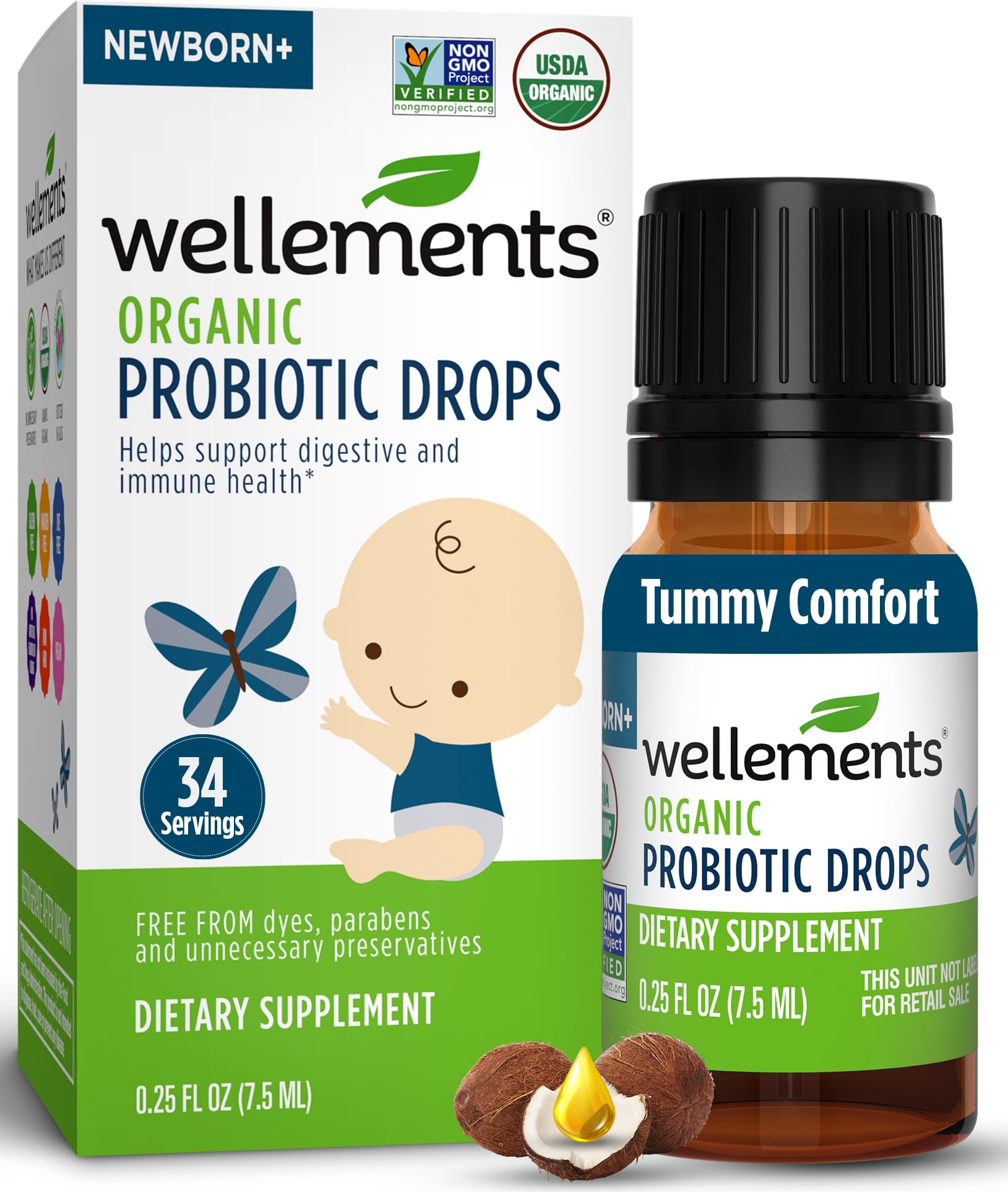 Wellements Probiotique Bébé - gouttes en bouteille pour faciliter la digestion.