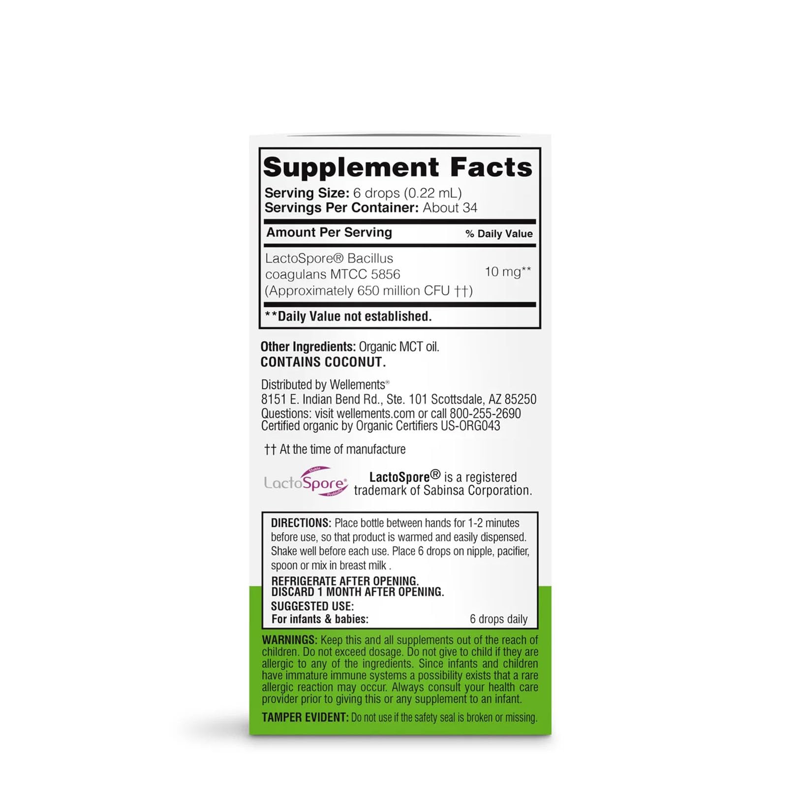 Wellements Probiotique Bébé - LactoSpore pour soutenir la flore intestinale.