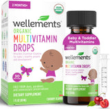 Wellements gouttes multivitamines bébé cerise – bouteille 1oz, soutien potentiel à la croissance.