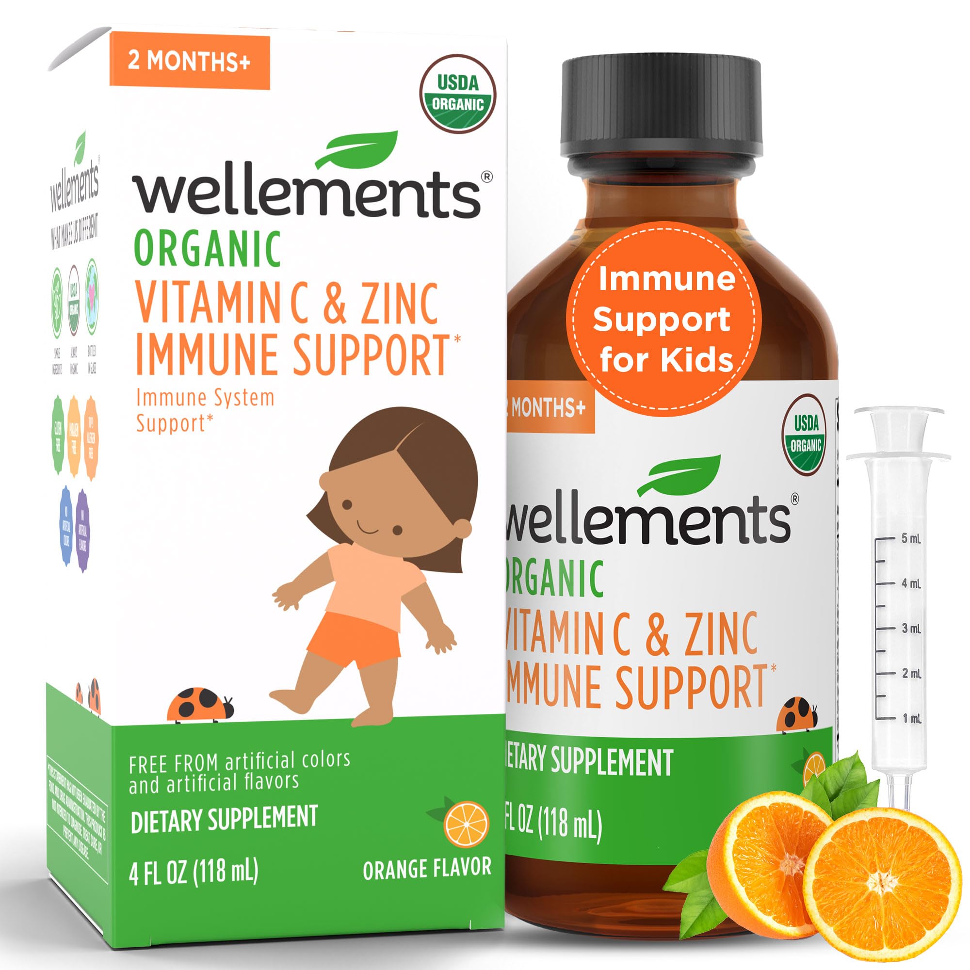 Wellements Immunité: bouteille en verre orange, goût agréable pour le soutien quotidien.