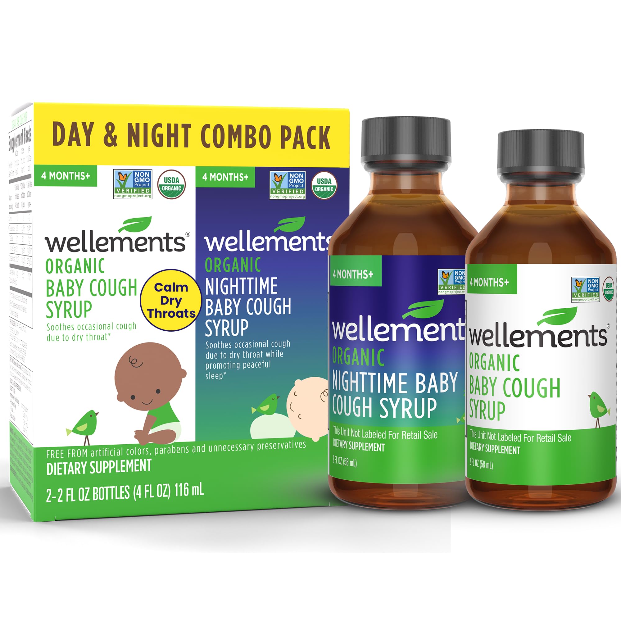 Wellements sirop bébé jour bouteille: soutien potentiel pour la gorge irritée en journée.