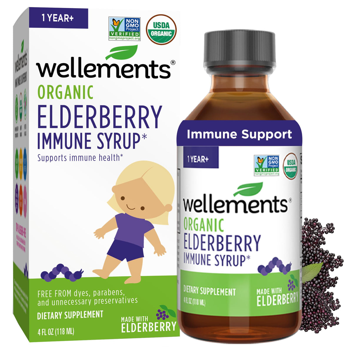 Wellements Sirop Sureau Enfant - bouteille: soutien immunitaire quotidien avec des nutriments naturels.