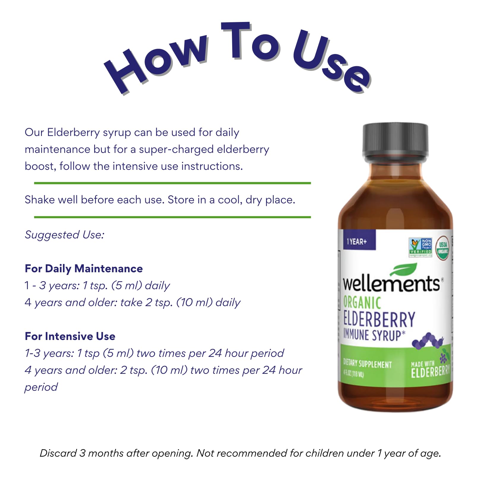 Wellements Sirop Sureau Enfant - dosage quotidien simple pour petites mesures.