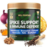Soutien Protéines Spike de WELL FOUNTAIN – bouteille et capsules, pratique pour la routine quotidienne.